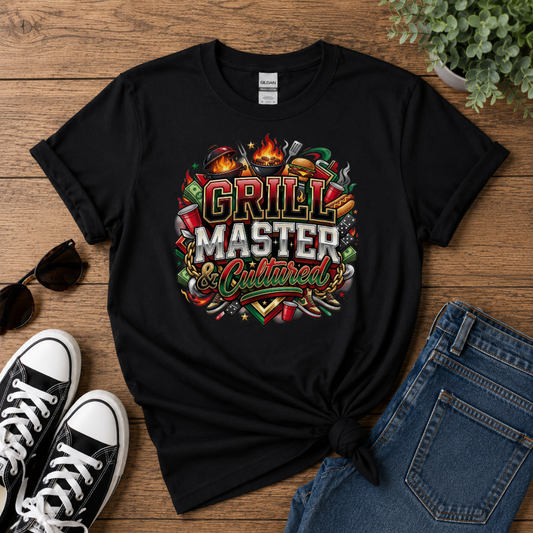 Grill Master and Cultured T-Shirt | BBQ Cookout Graphic Tee for Grill Lovers