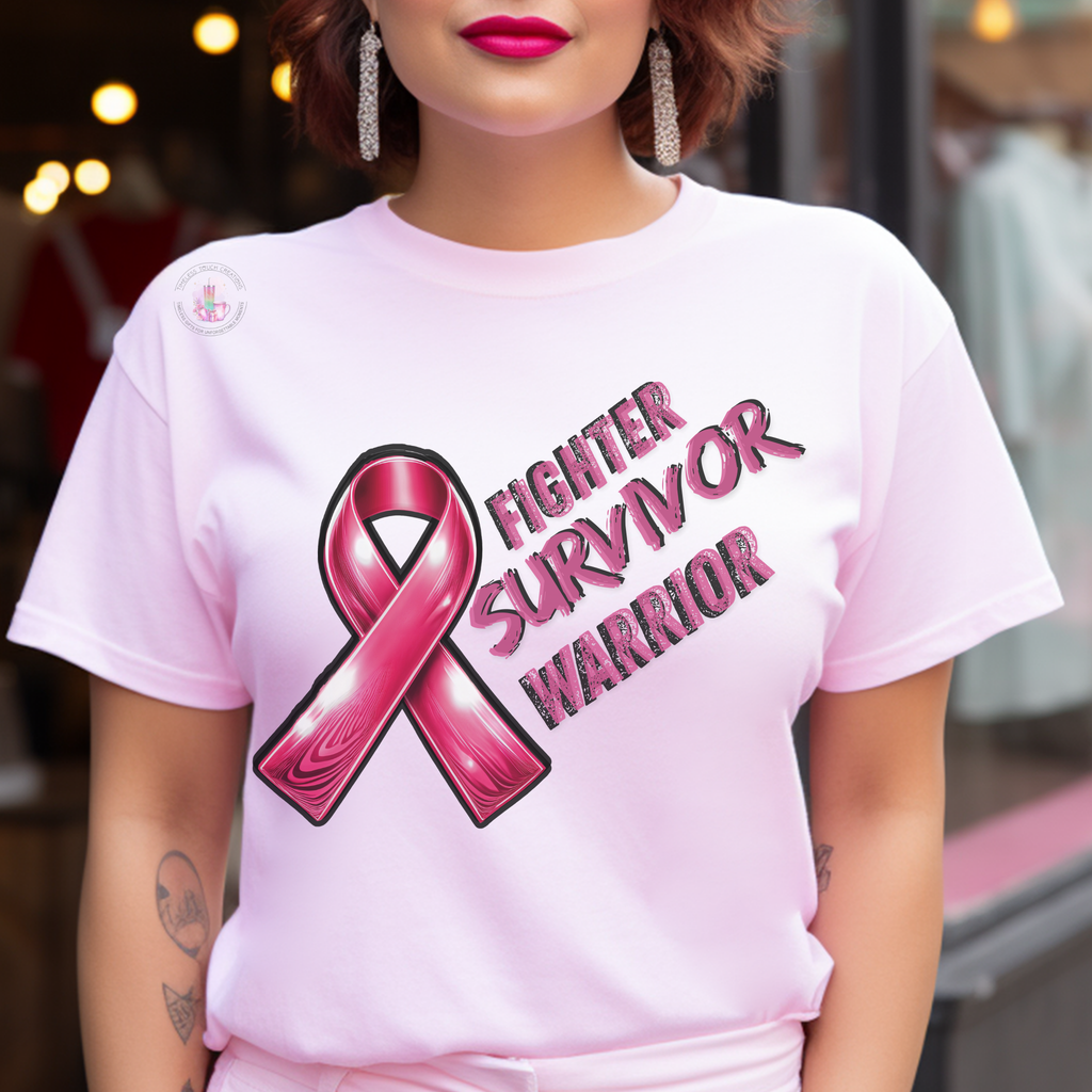 Breast Cancer Awareness T-Shirt Fighter Survivor Warrior Pink Ribbon Design | Gildan Softstyle Tee