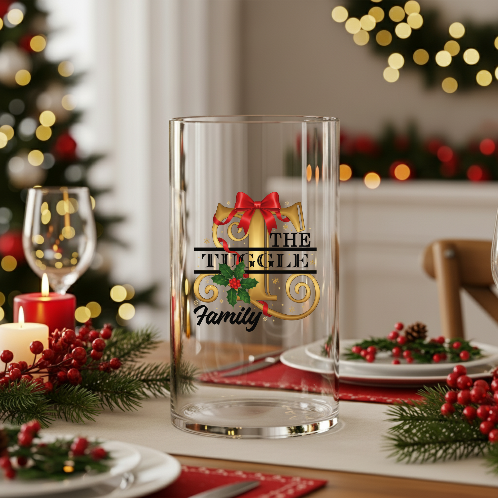 Custom Holiday Family Glass Vase Personalized Name Gift for Home Decor