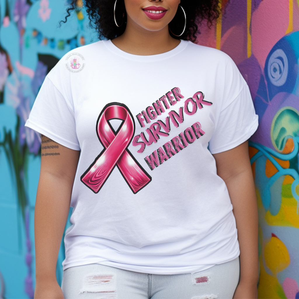 Breast Cancer Awareness T-Shirt Fighter Survivor Warrior Pink Ribbon Design | Gildan Softstyle Tee