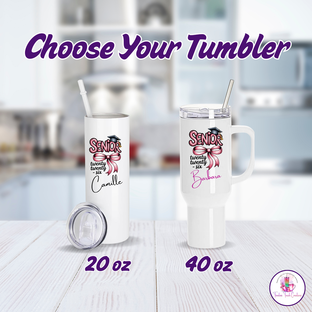 Senior 2026 Tumbler with Handle, Class of 2026 Graduation Gift, Personalized Senior Water Bottle, 40 oz and 20 oz Senior Night and Back to School Gift