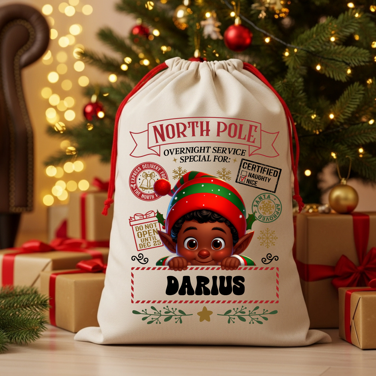 Personalized Christmas Sack North Pole Gift Bag for Holiday Presents