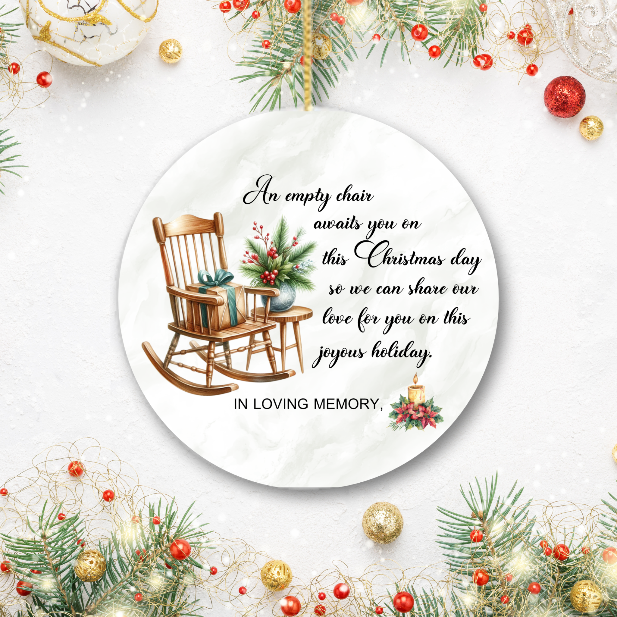 Empty Chair Christmas Ornament in Memory of Loved Ones Personalized Remembrance Holiday Decoration Keepsake Gift
