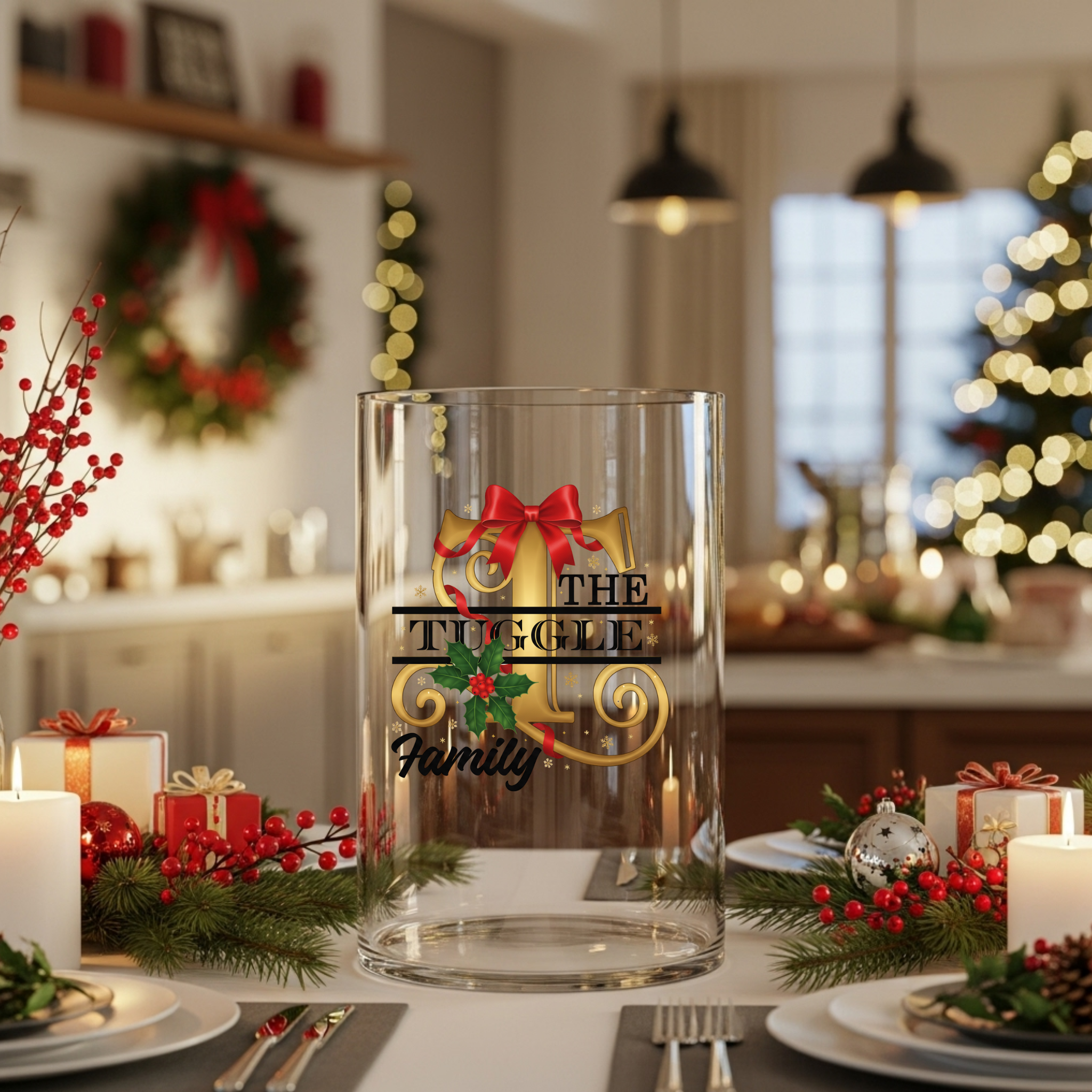 Custom Holiday Family Glass Vase Personalized Name Gift for Home Decor