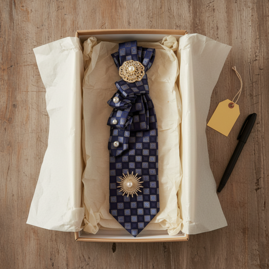 Navy Diamond Tie Necklace | Gold Medallion Starburst Tie Necklace