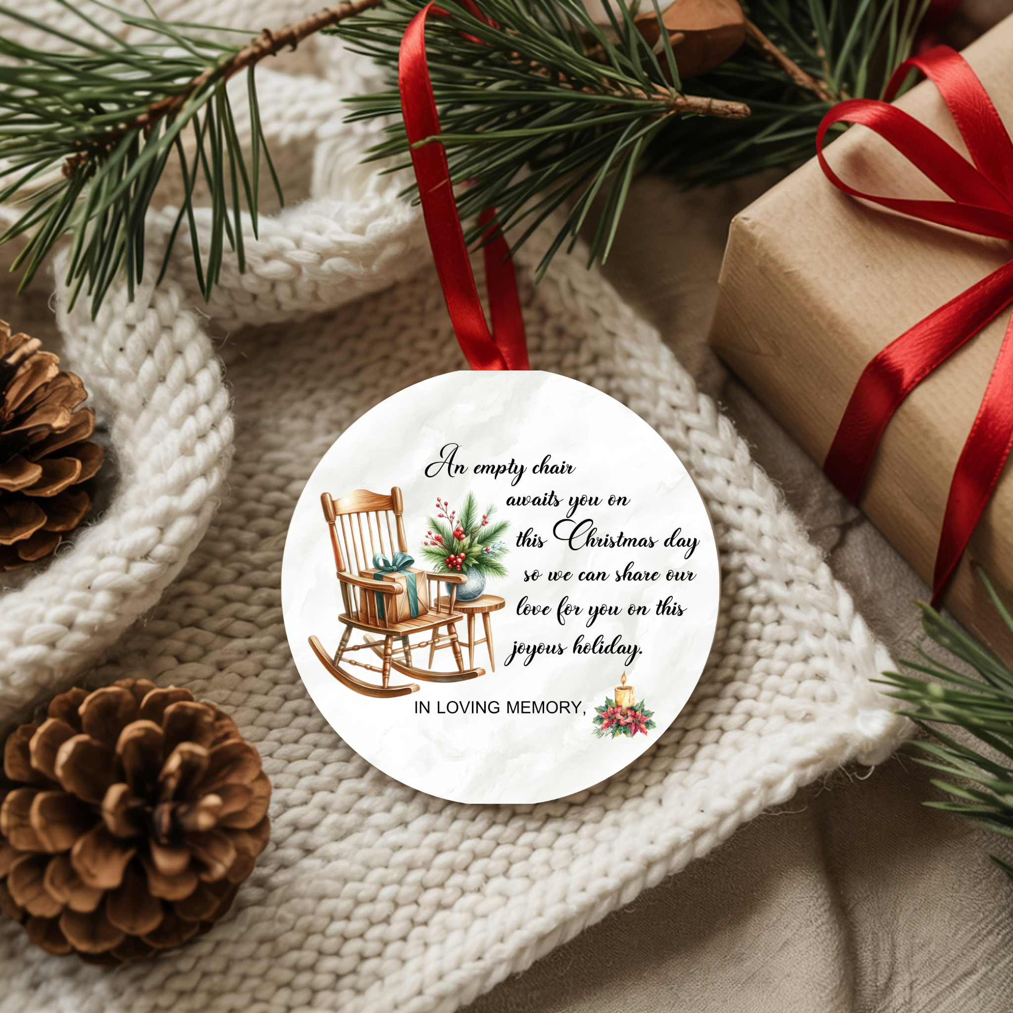 Empty Chair Christmas Ornament in Memory of Loved Ones Personalized Remembrance Holiday Decoration Keepsake Gift