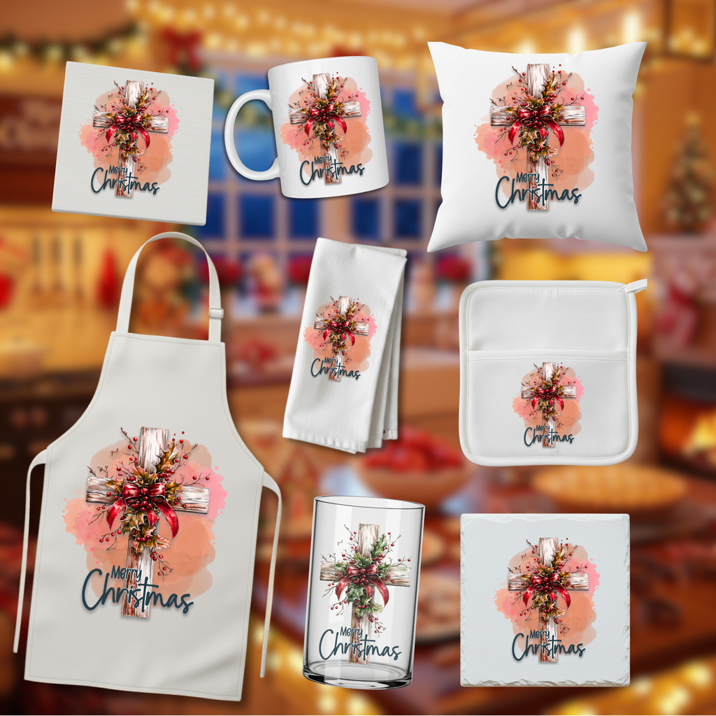 Merry Christmas Cross Holiday Collection Kitchen and Home Decor Gift Set