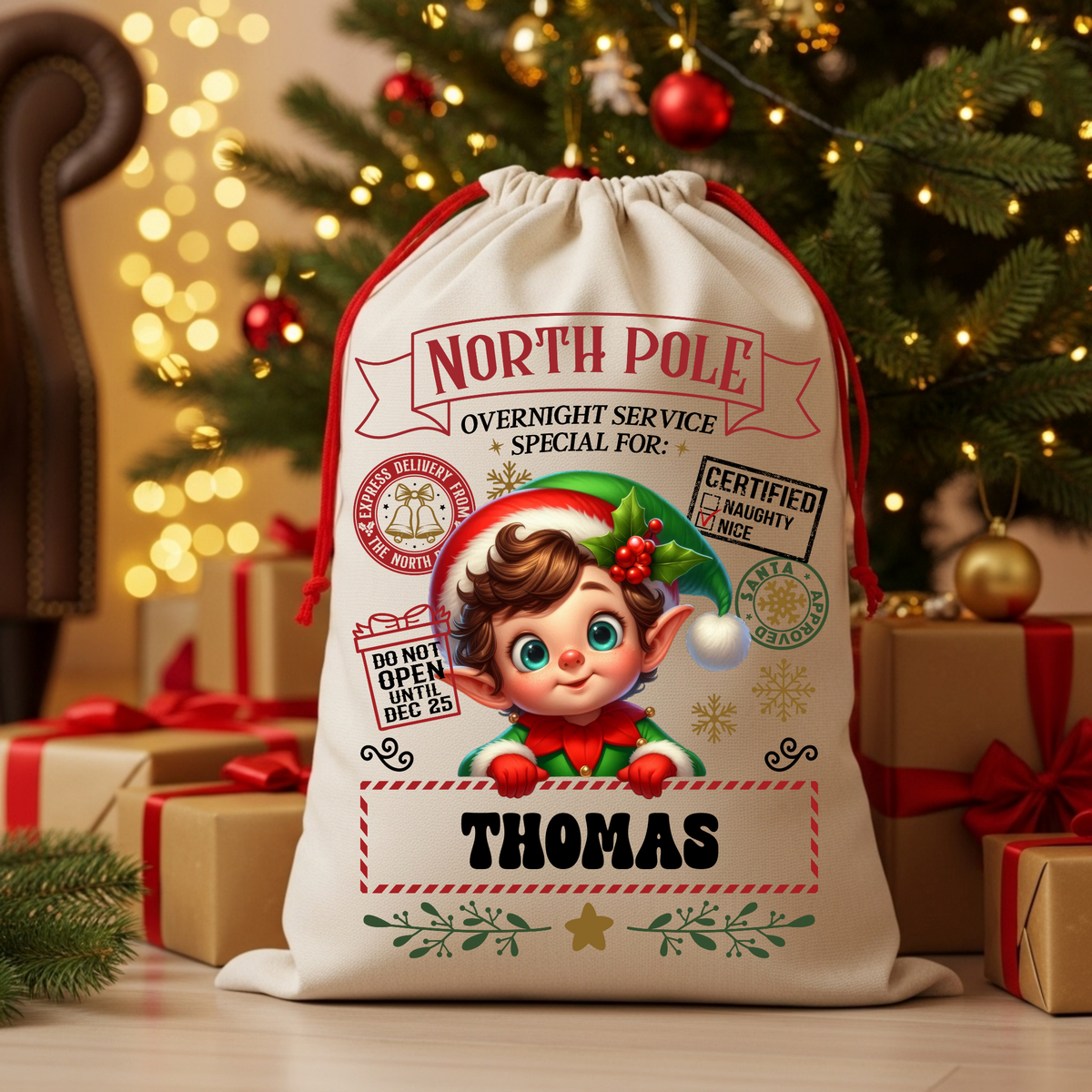 Personalized Christmas Sack North Pole Gift Bag for Holiday Presents