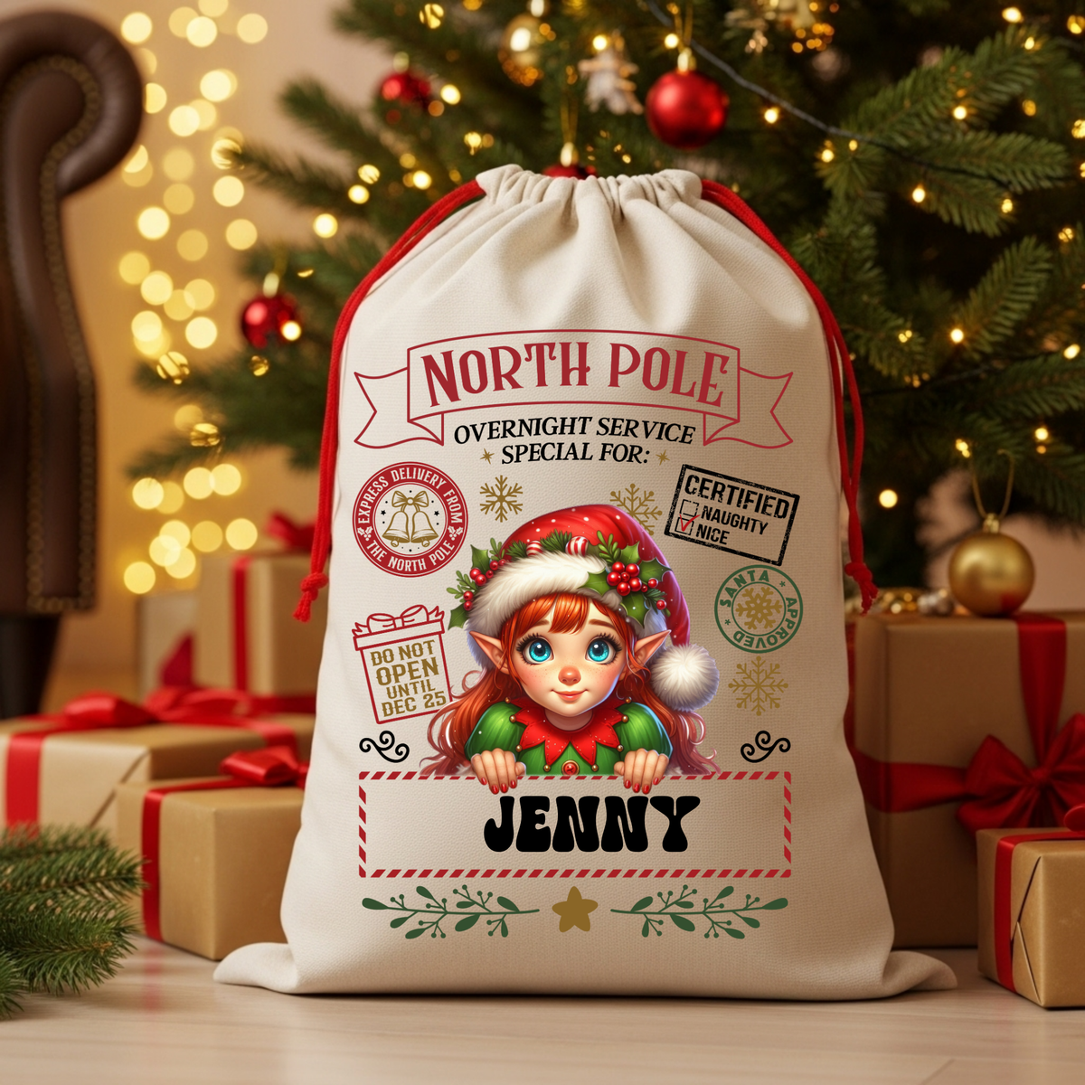 Personalized Christmas Sack North Pole Gift Bag for Holiday Presents
