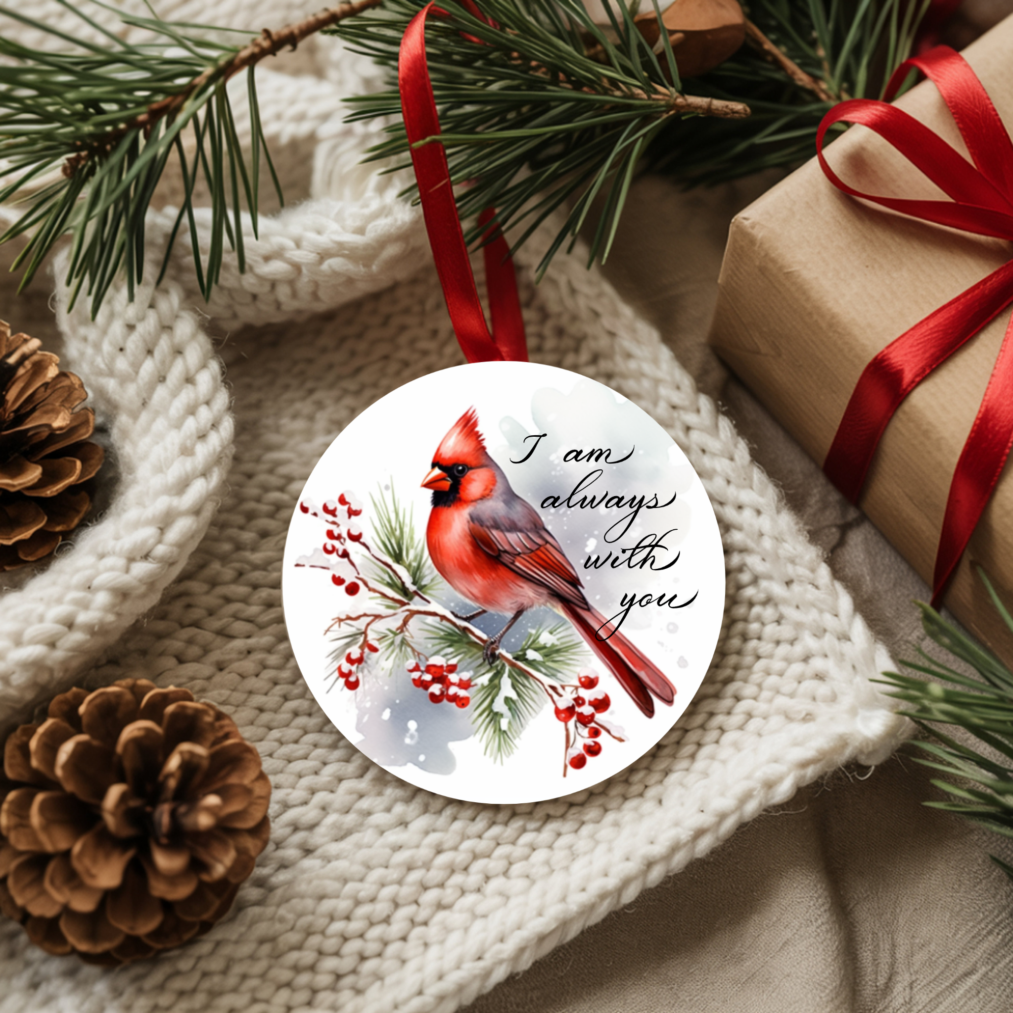 Cardinal Memorial Ornament I Am Always With You Christmas Keepsake Gift for Loss and Remembrance