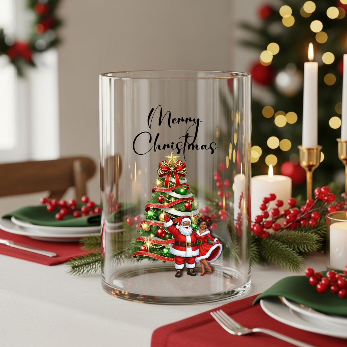 Christmas Vase Merry Christmas Holiday Centerpiece Decoration