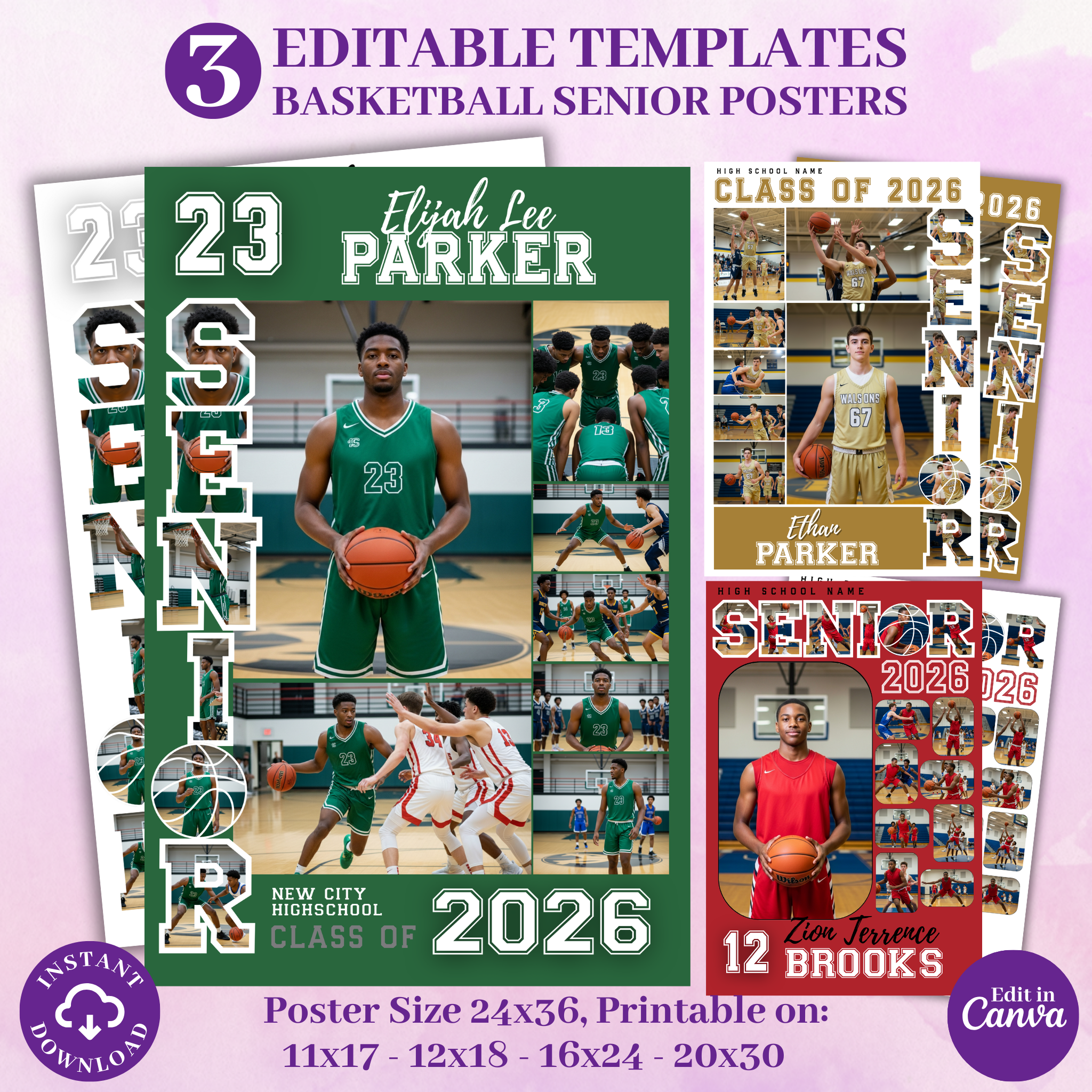 Senior Night Basketball Poster Template - Digital Download Customizable Senior Basketball Poster