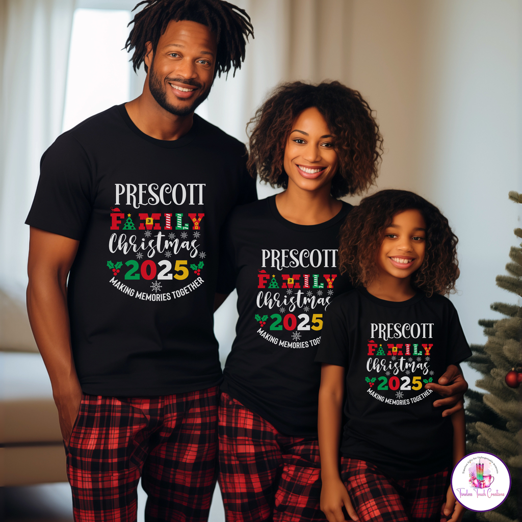 Personalized Family Christmas 2025 Shirt | Custom Matching Holiday Pajama Tops for the Whole Family
