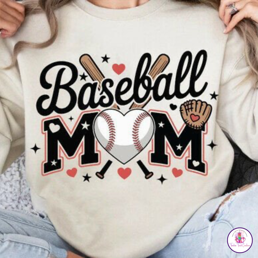 Baseball Mom Shirt and Sweat Shirt Heart Design Perfect Gift for Baseball Moms