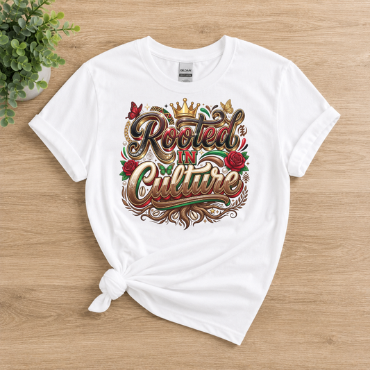 Rooted in Culture T-Shirt | Black Culture Graphic Tee for Women Crown Roses Butterfly Shirt