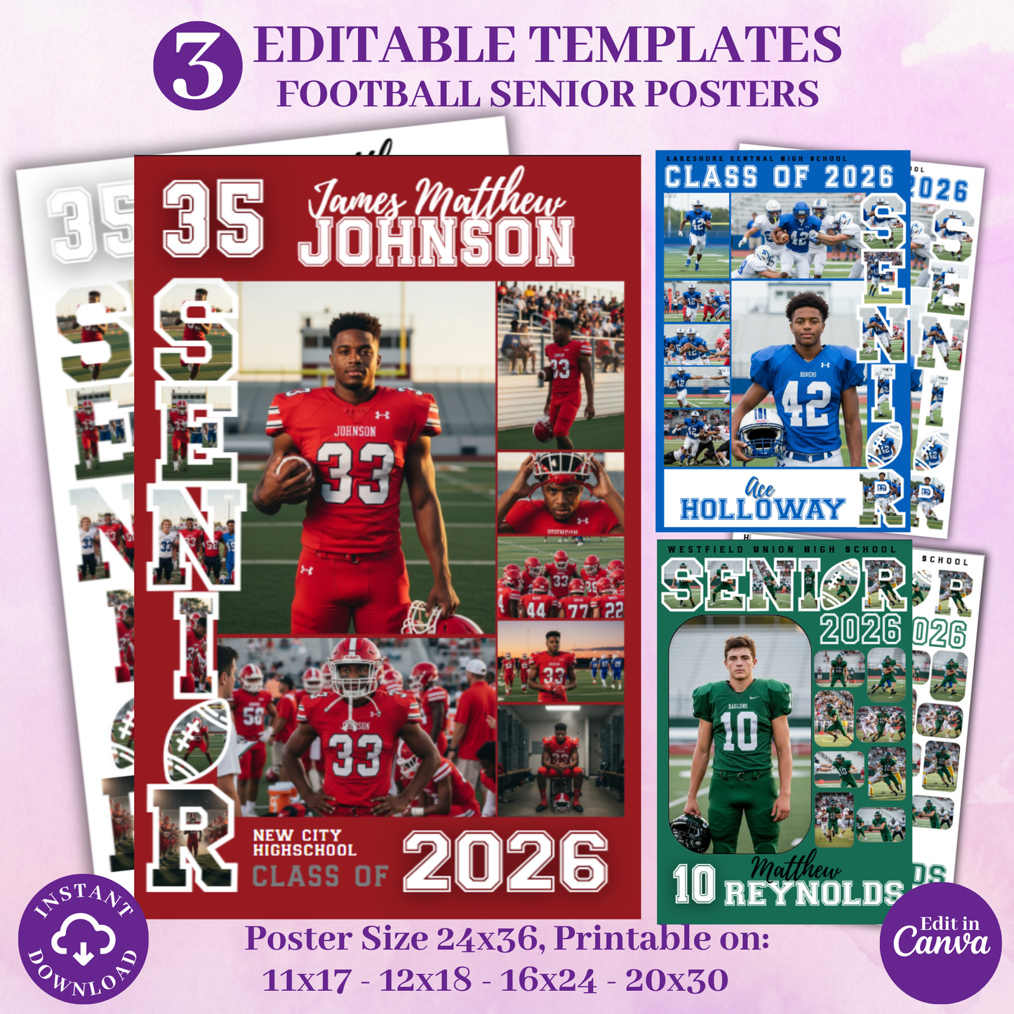 Senior Night Football Poster Template - Digital Download Customizable Senior Football Poster