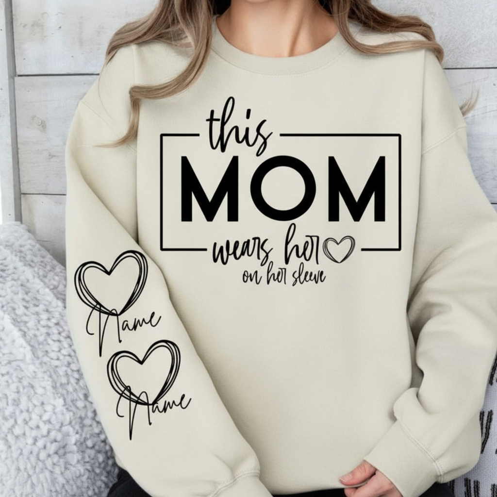 Mom Heart Sleeve Sweatshirt Personalized Mother Gift