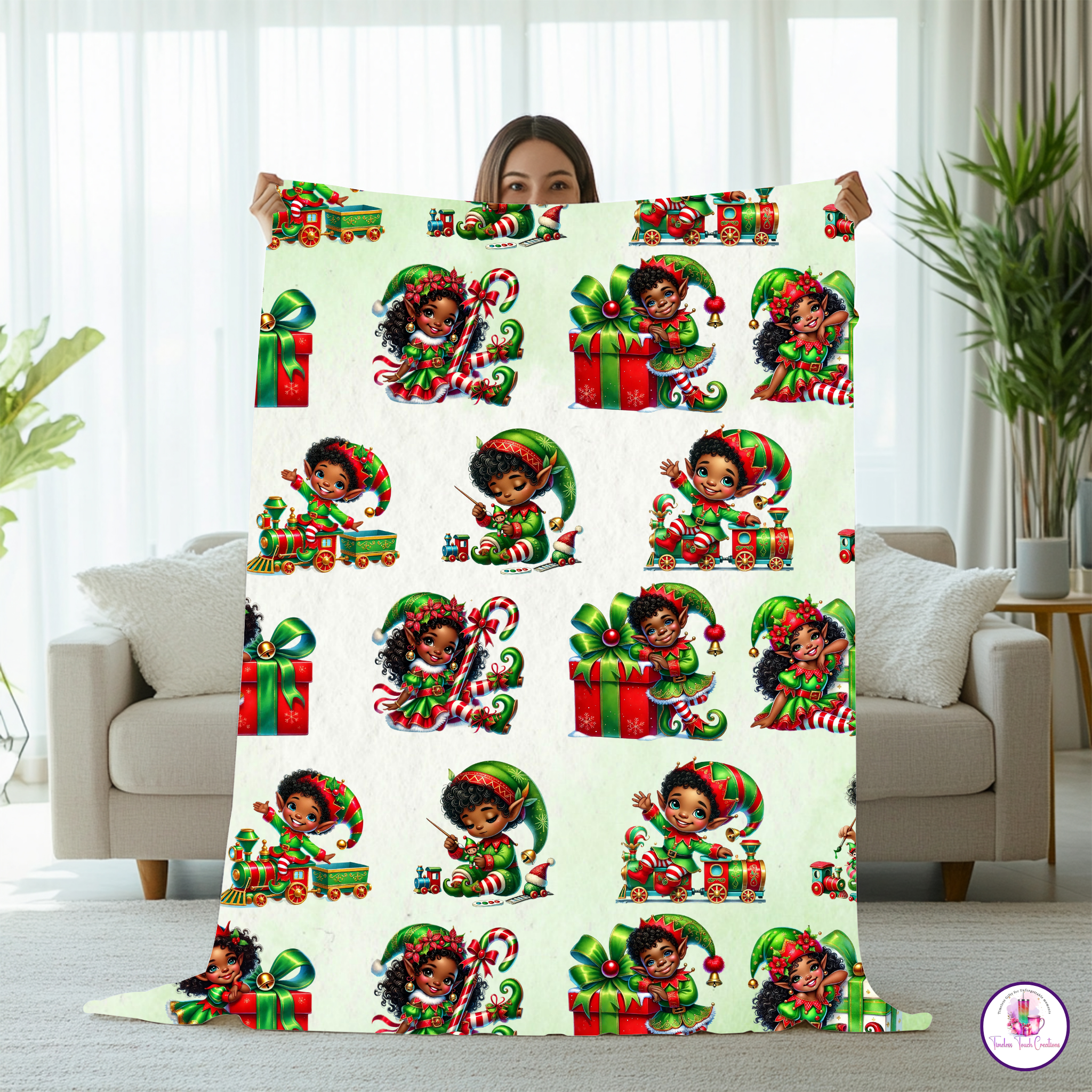 Festive Throw Christmas Blanket – African American Christmas Elves Holiday Fleece | Cozy Ultra Soft Winter Gift Throw
