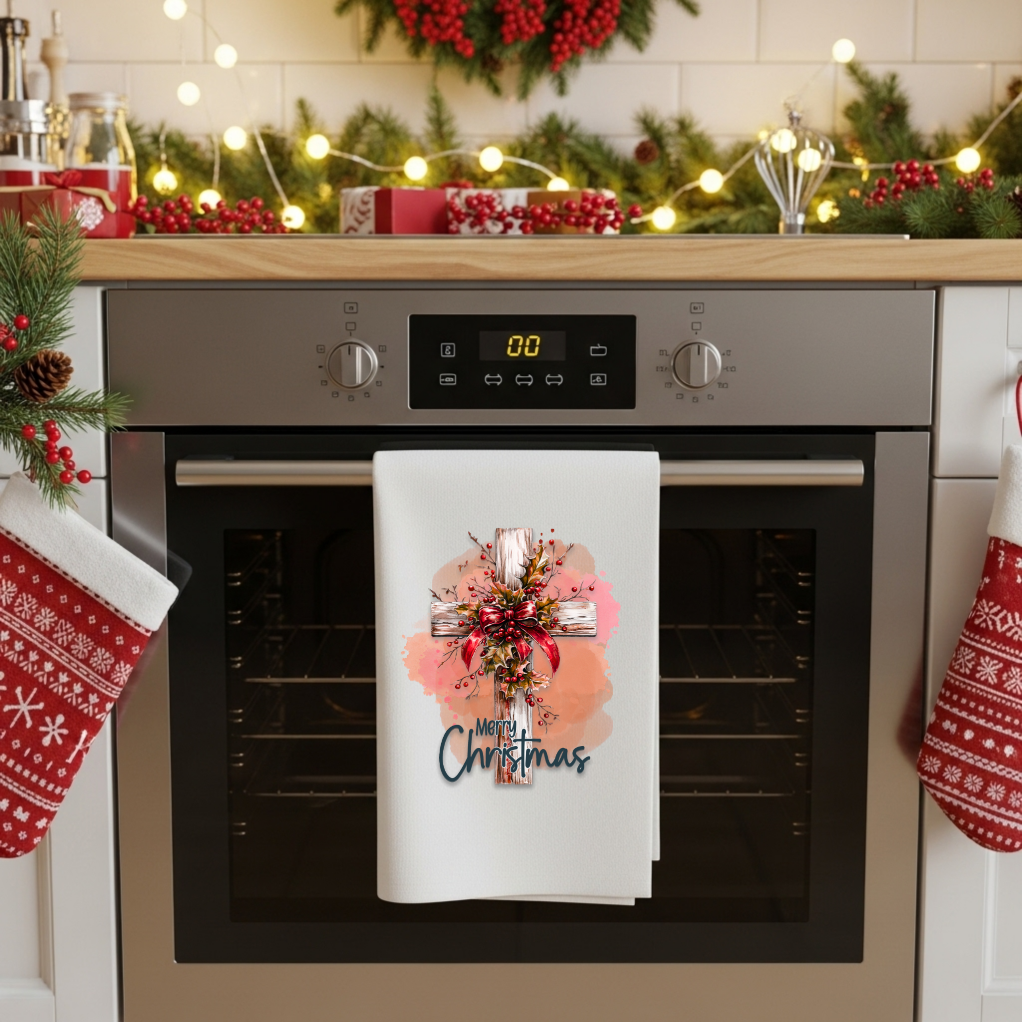Merry Christmas Cross Holiday Collection Kitchen and Home Decor Gift Set