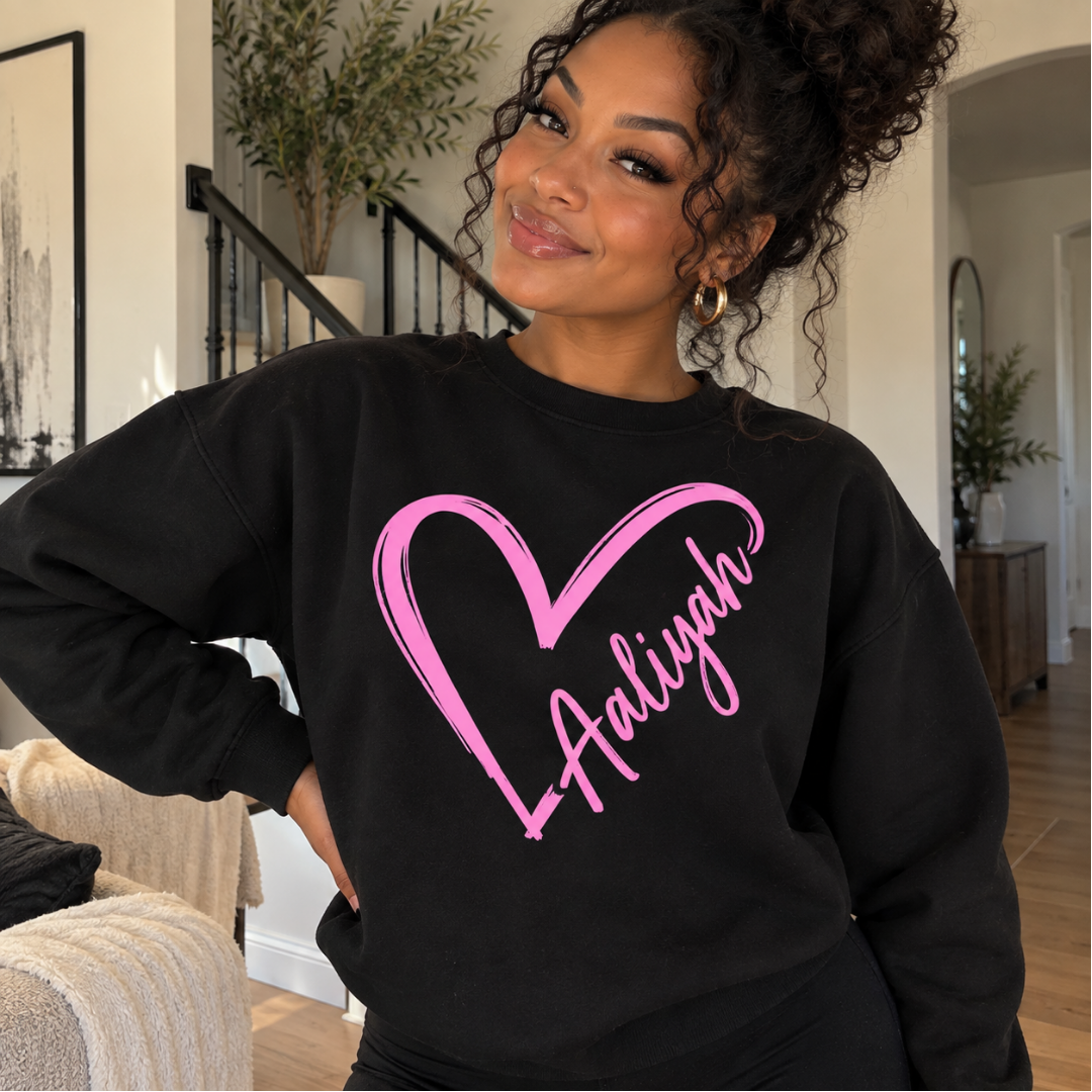 Personalized Name Sweatshirt | Pink Heart Outline