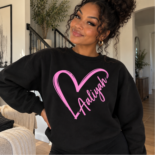 Personalized Name Sweatshirt | Pink Heart Outline