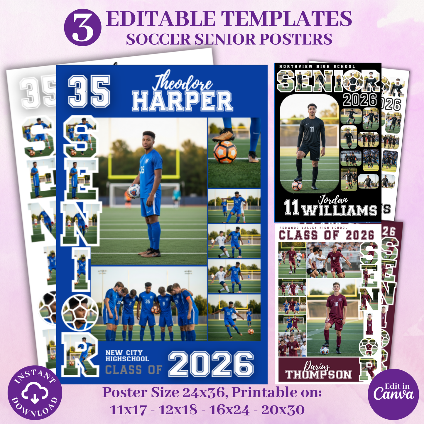 Senior Night Soccer Poster Template - Digital Download Customizable Senior Soccer Poster
