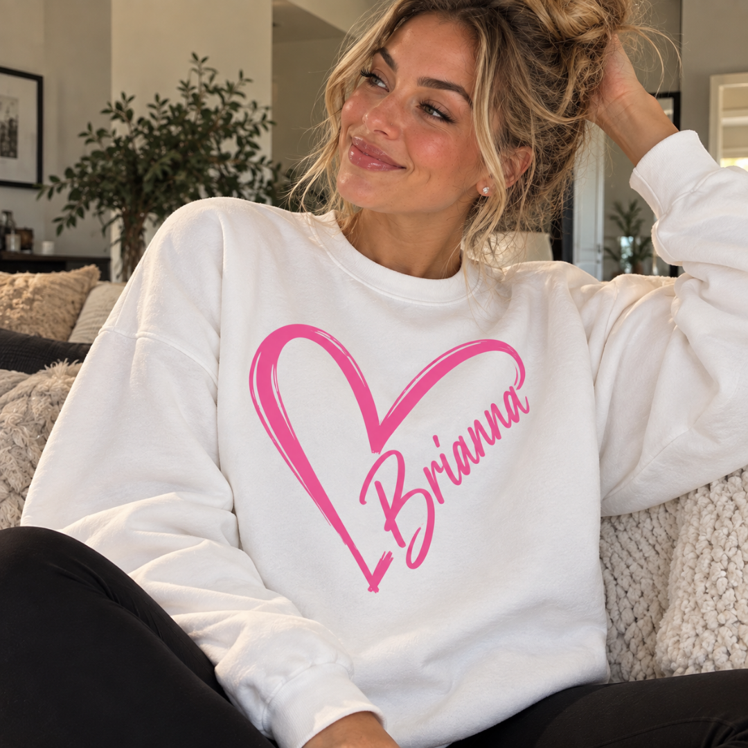 Personalized Name Sweatshirt | Pink Heart Outline