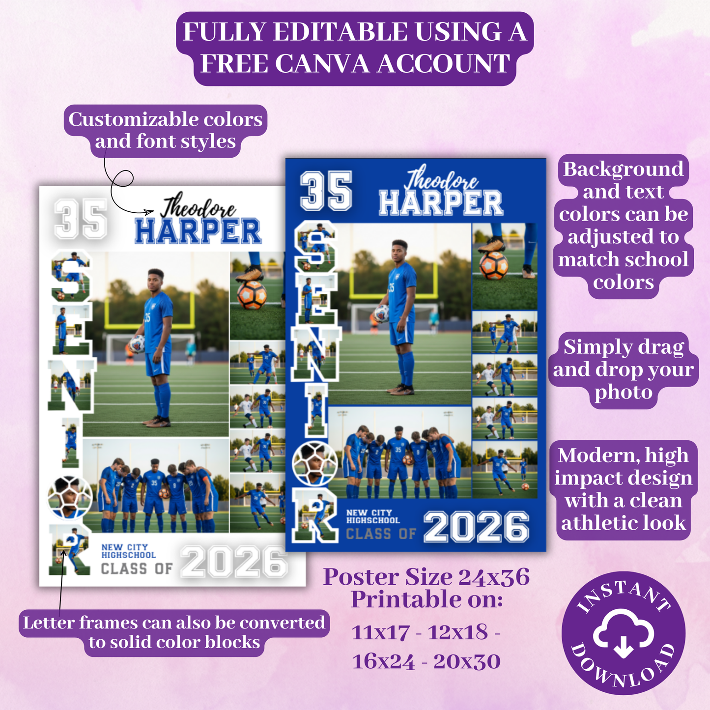 Senior Night Soccer Poster Template - Digital Download Customizable Senior Soccer Poster