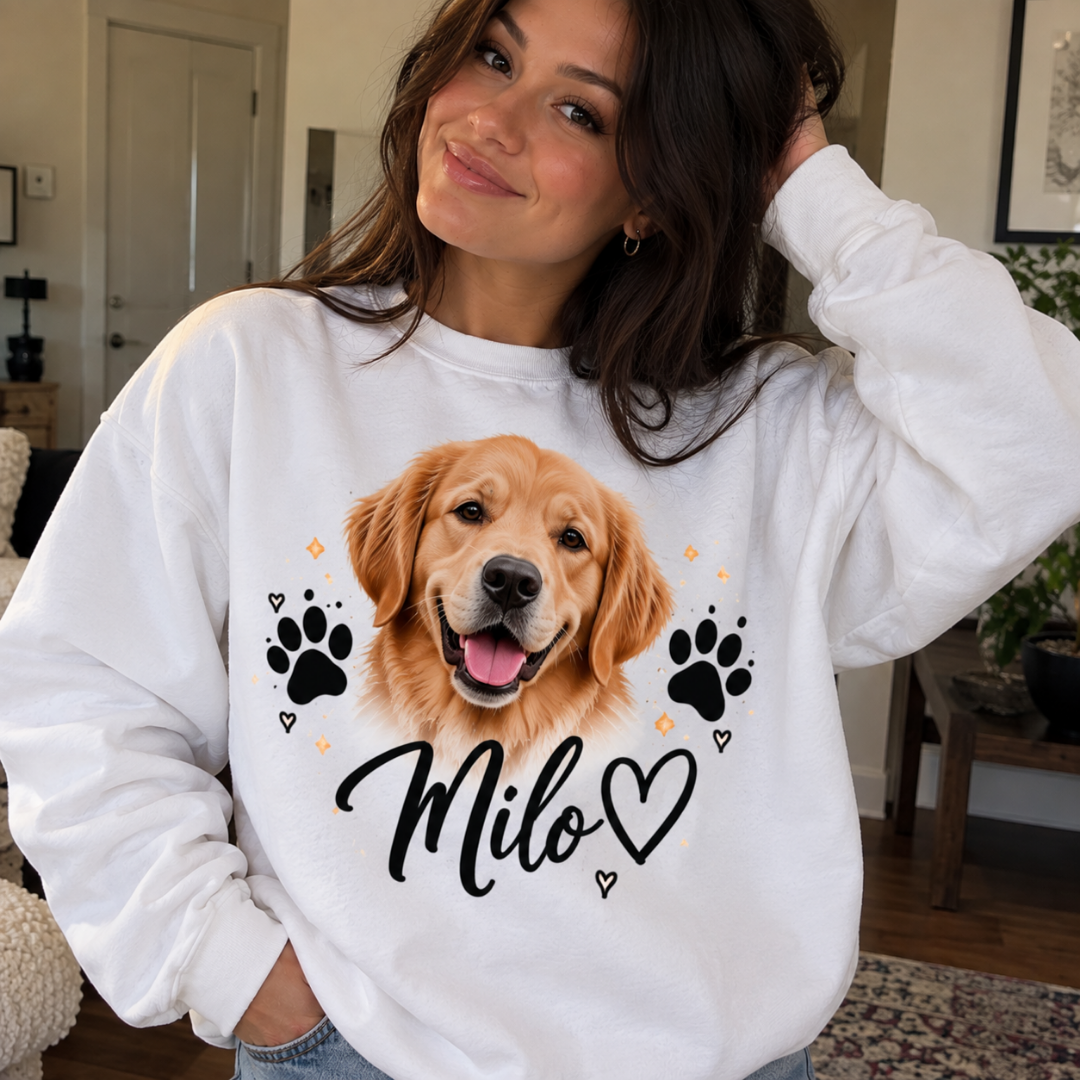 Personalized Pet Photo Sweatshirt | Paw Prints, Hearts & Sparkles