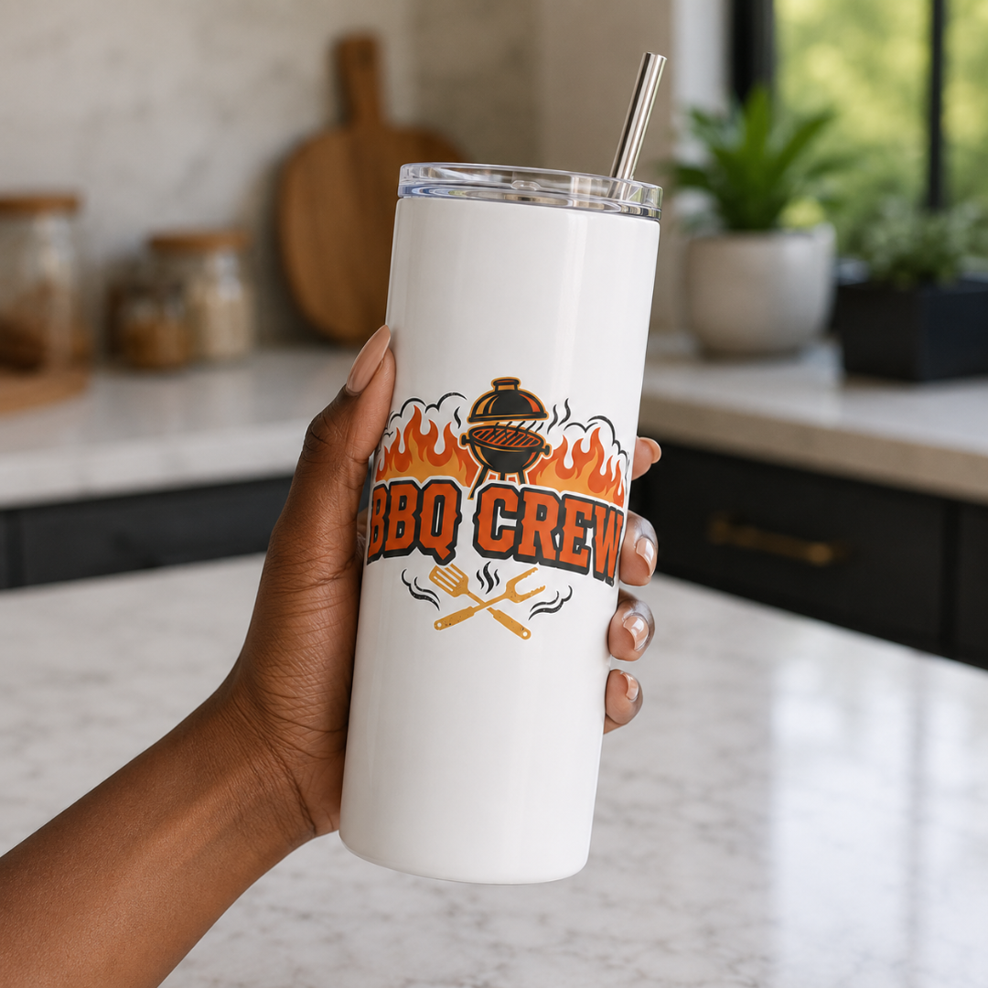 BBQ Crew 20oz Skinny Tumbler | Custom Drinkware for the Ultimate Grill Master
