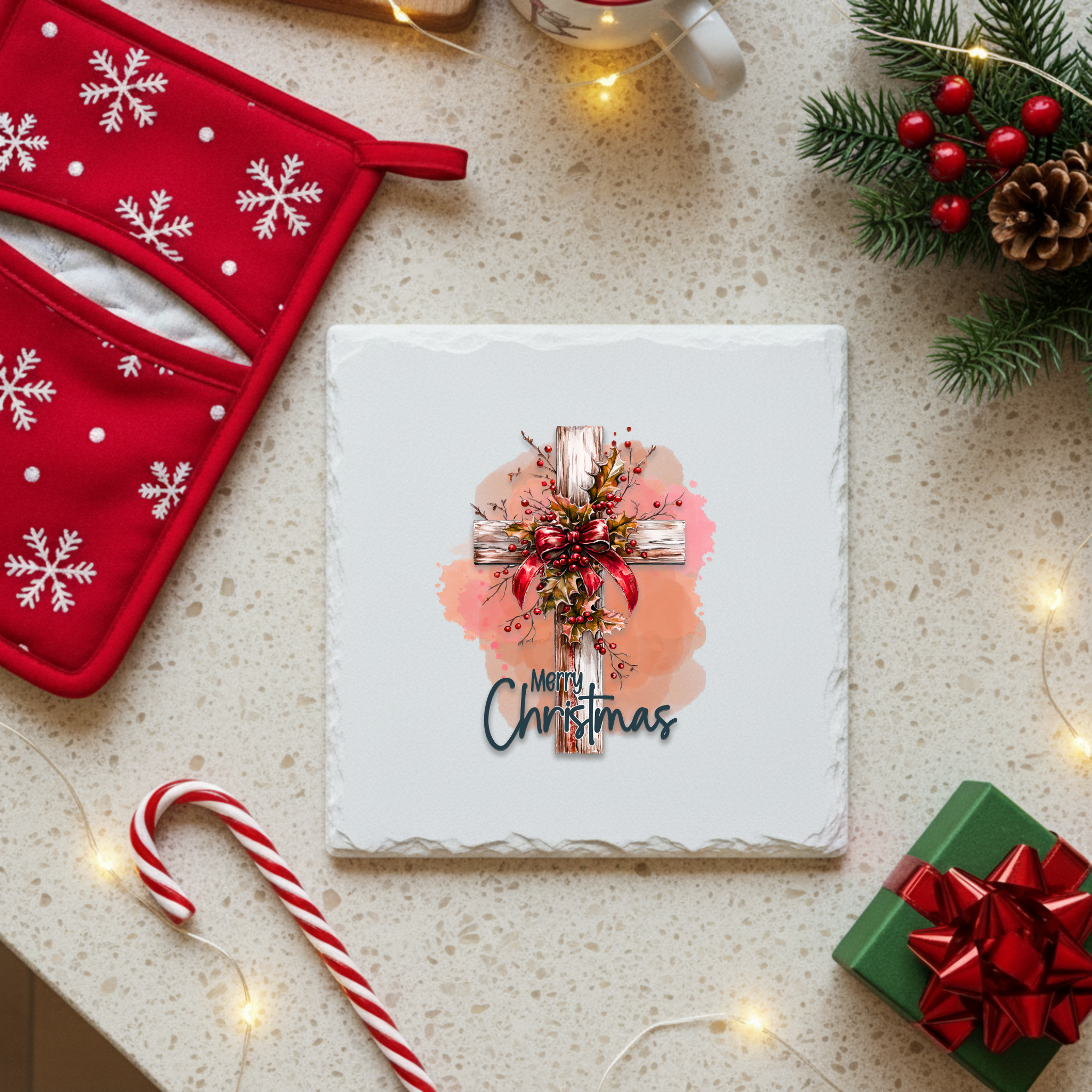 Merry Christmas Cross Holiday Collection Kitchen and Home Decor Gift Set