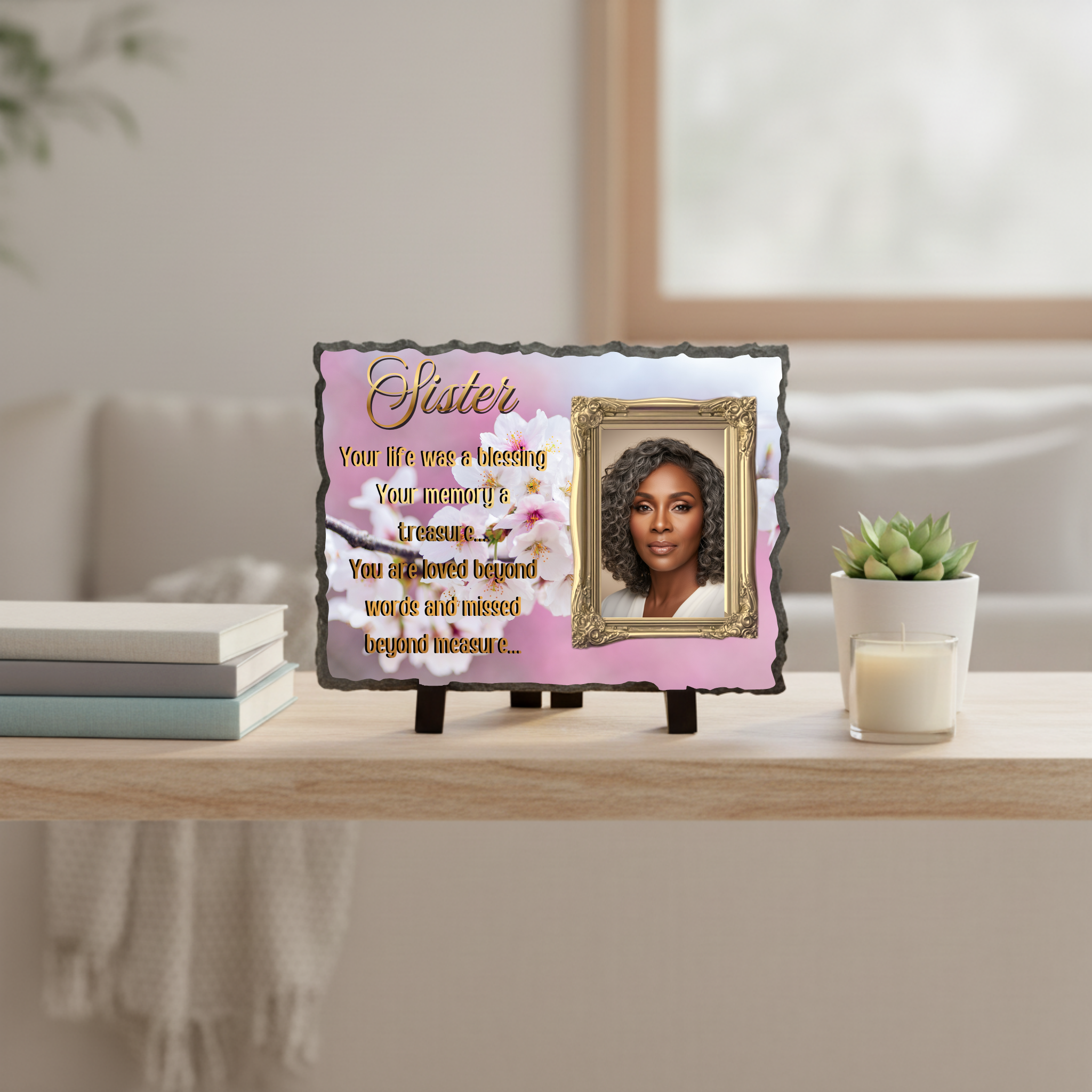 Personalized Memorial Slate Photo Plaque Remembrance Keepsake Display