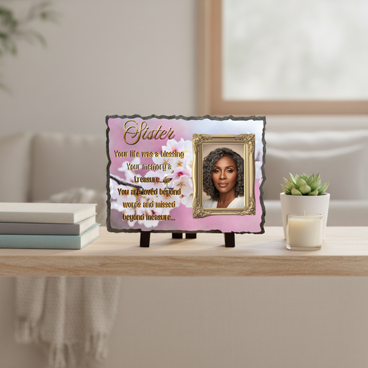Personalized Memorial Slate Photo Plaque Remembrance Keepsake Display