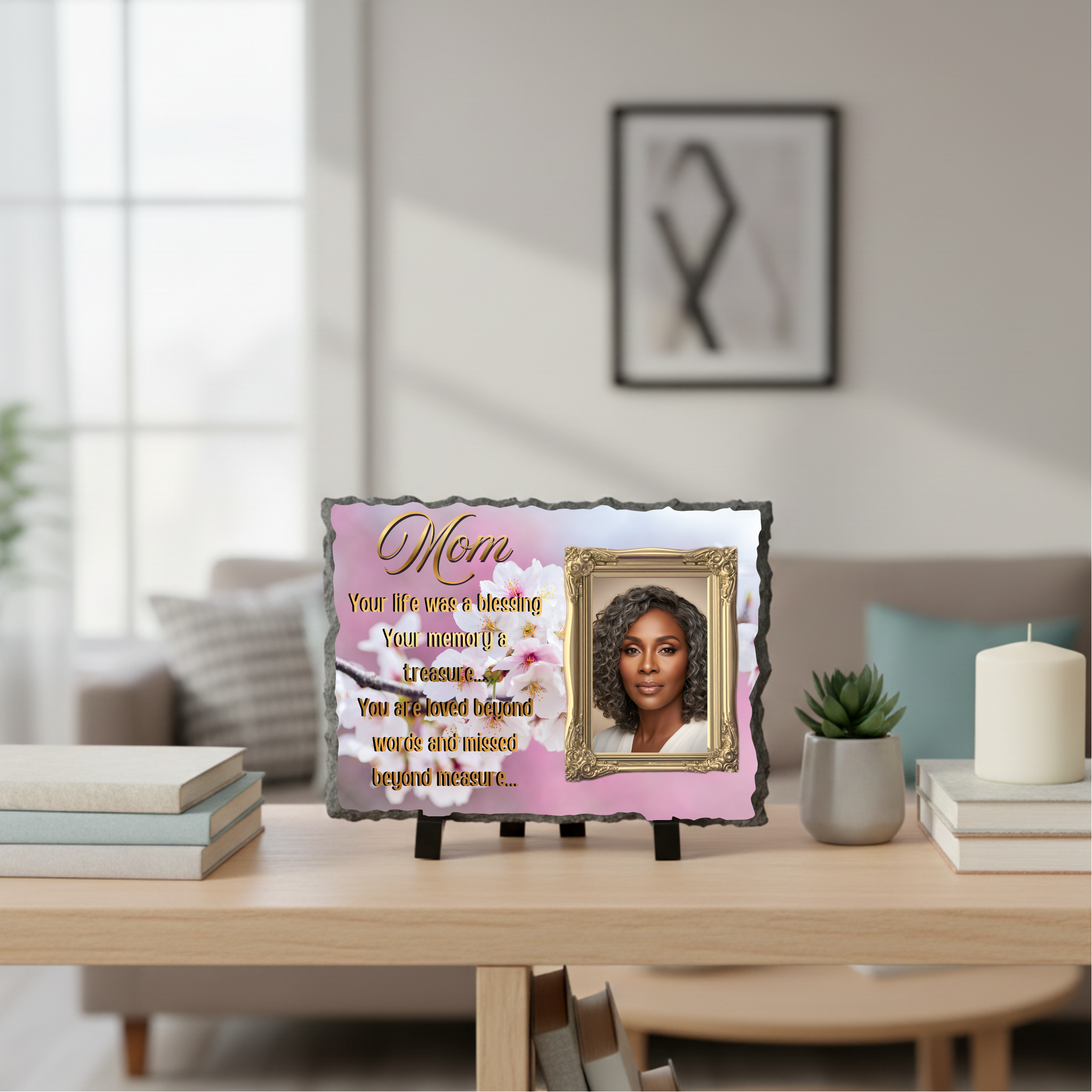 Personalized Memorial Slate Photo Plaque Remembrance Keepsake Display