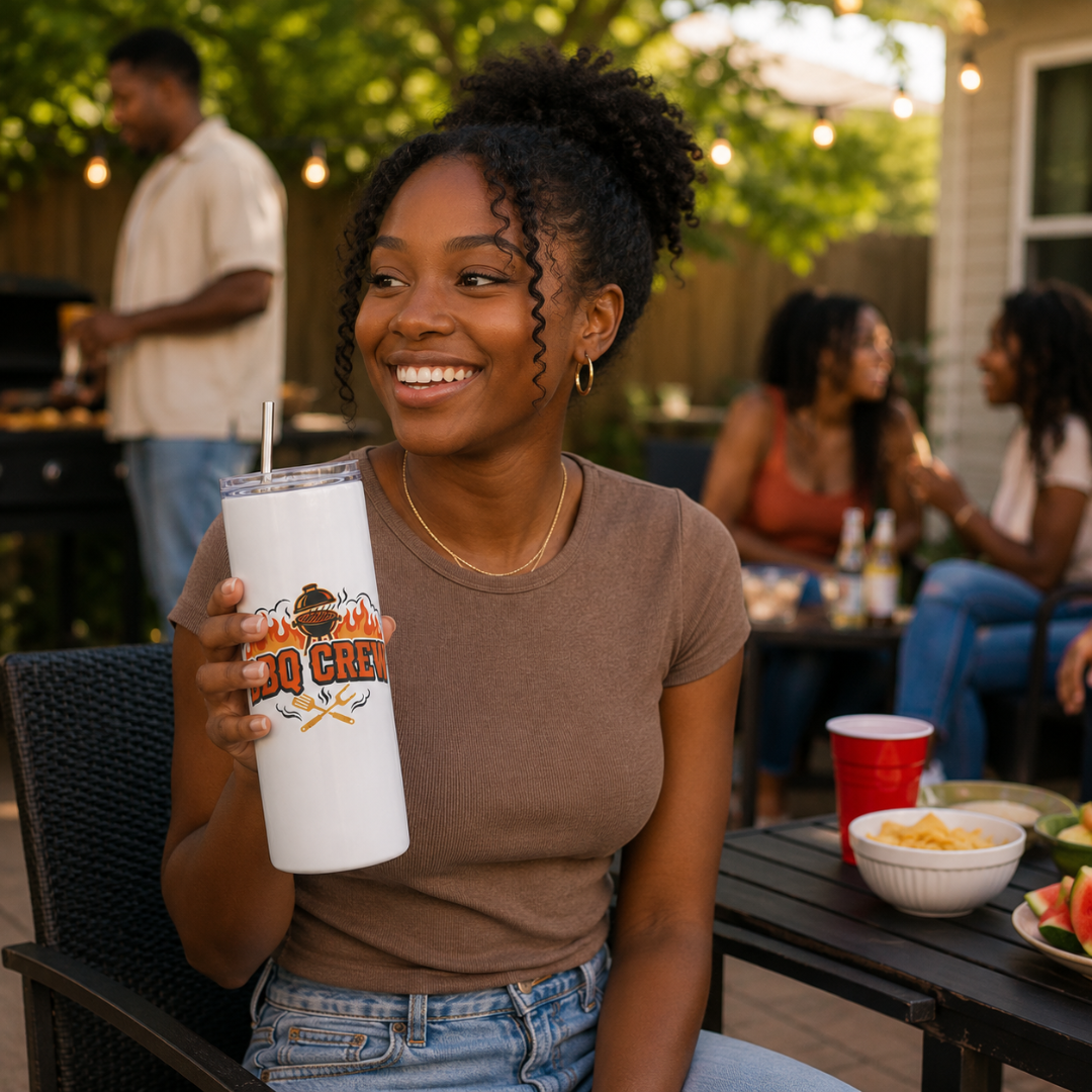 BBQ Crew 20oz Skinny Tumbler | Custom Drinkware for the Ultimate Grill Master