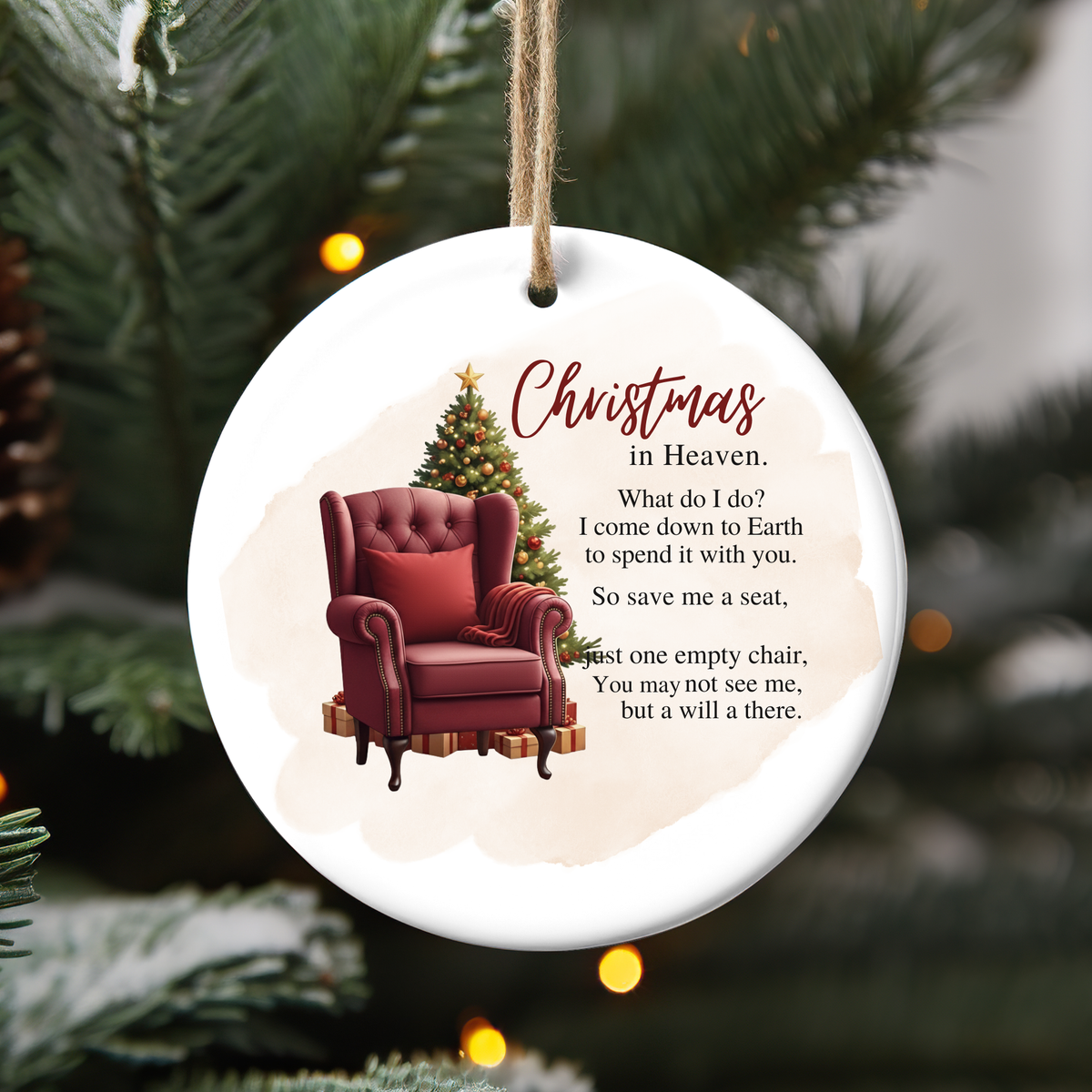 Christmas in Heaven Memorial Ornament Save Me A Seat Empty Chair Remembrance Keepsake Gift