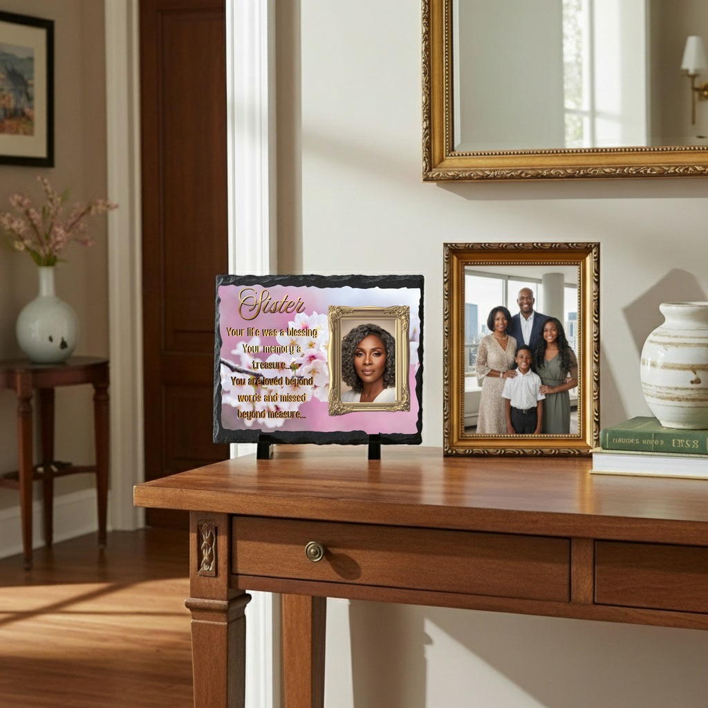 Personalized Memorial Slate Photo Plaque Remembrance Keepsake Display