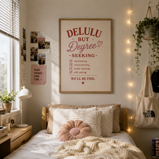 Delulu But Degree Seeking | College Quote Wall Art Print Digital Download