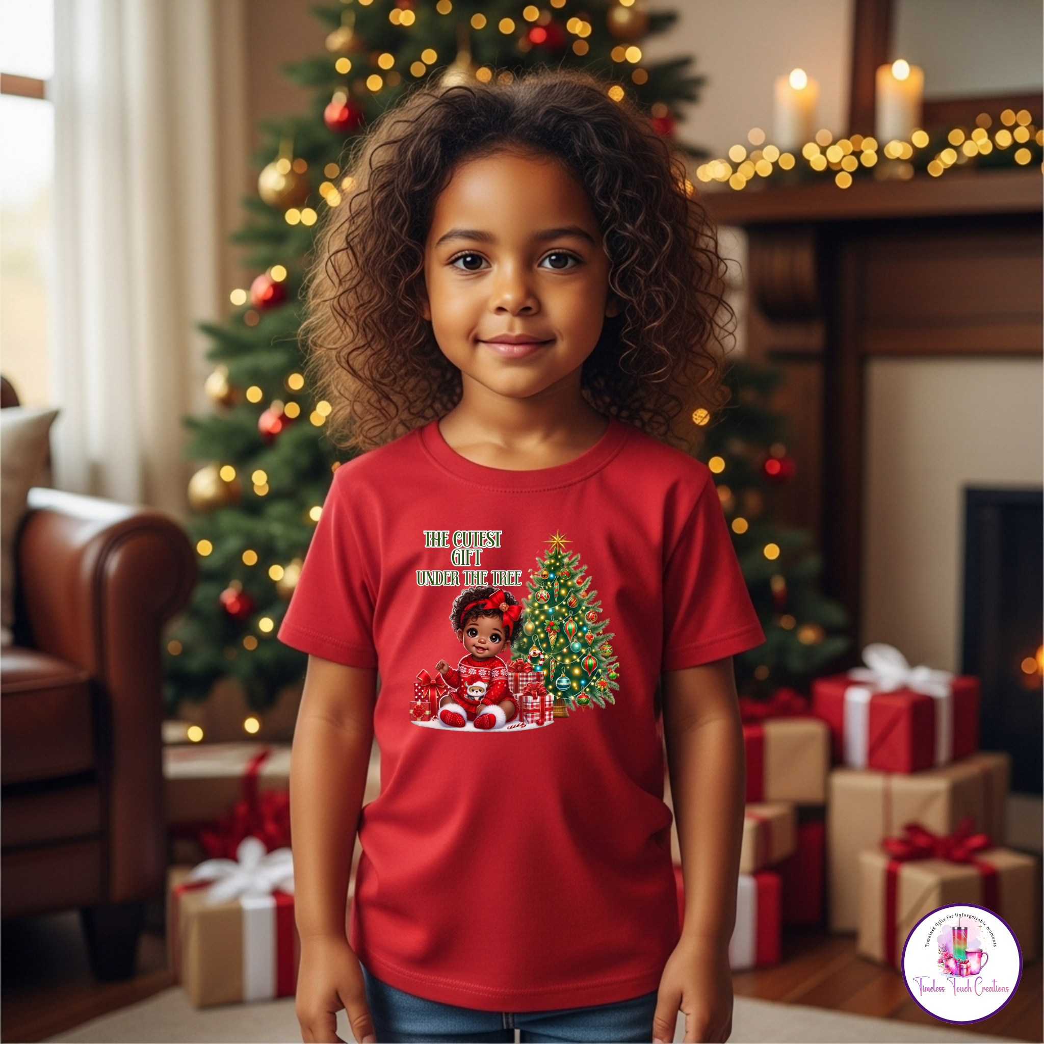 Personalized Christmas T-Shirt for Kids | "The Cutest Gift Under the Tree" with Custom Name