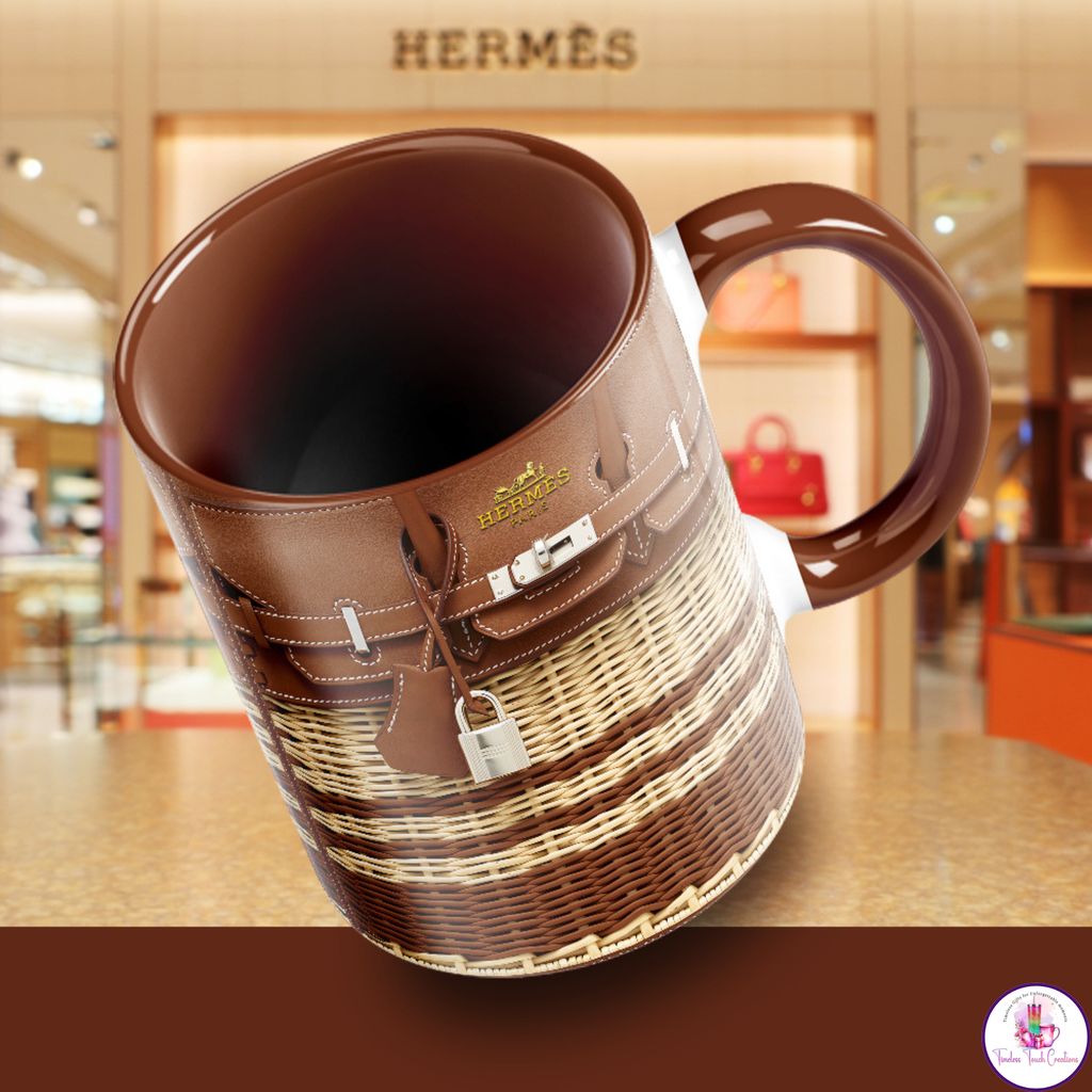 Luxury Inspired Mug and Tumbler | Classic Woven Leather Print Drinkware