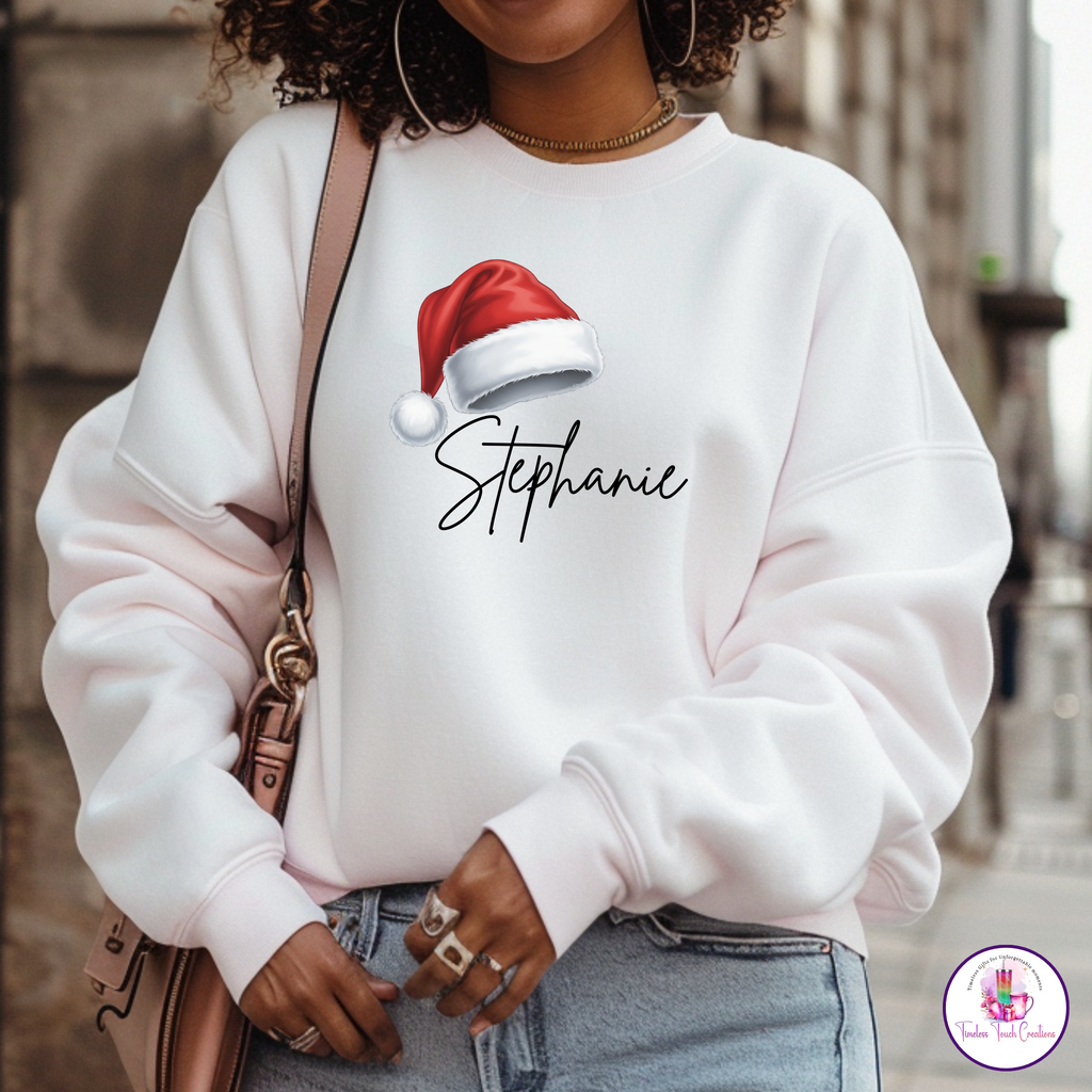 Personalized Family Christmas Shirts with Santa Hat – Custom Name Holiday Tees for Matching Family Outfits or Pajamas