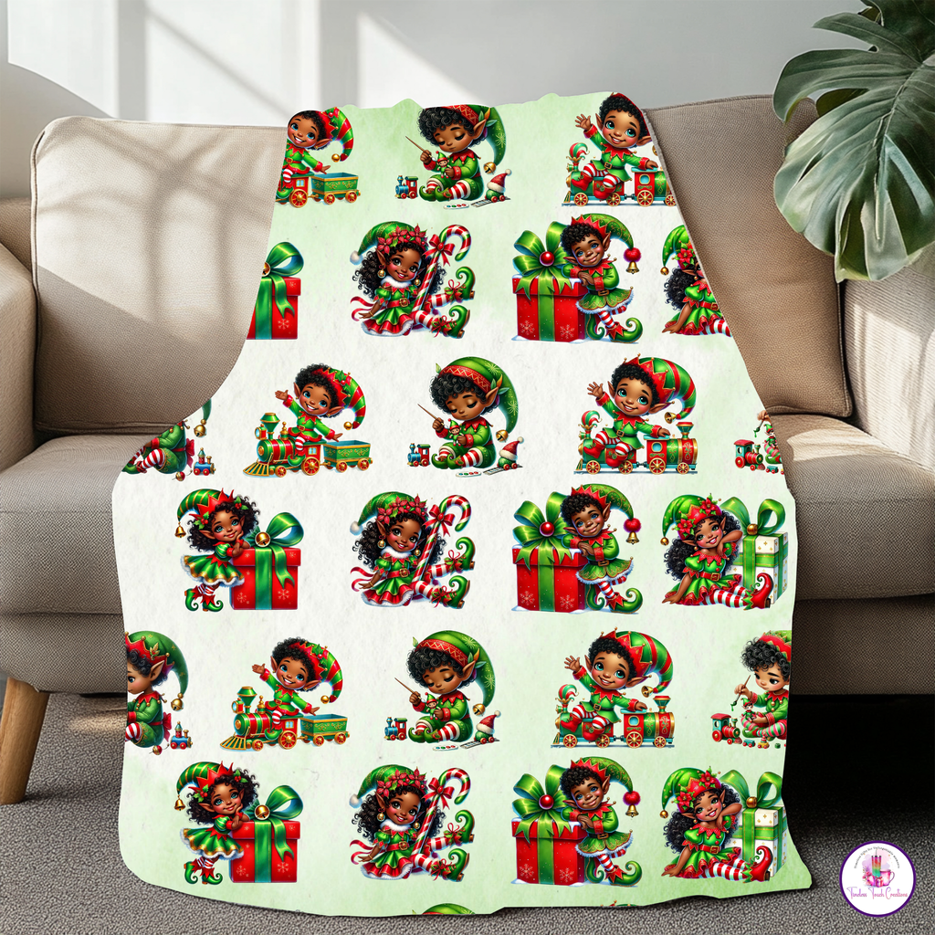 Festive Throw Christmas Blanket – African American Christmas Elves Holiday Fleece | Cozy Ultra Soft Winter Gift Throw
