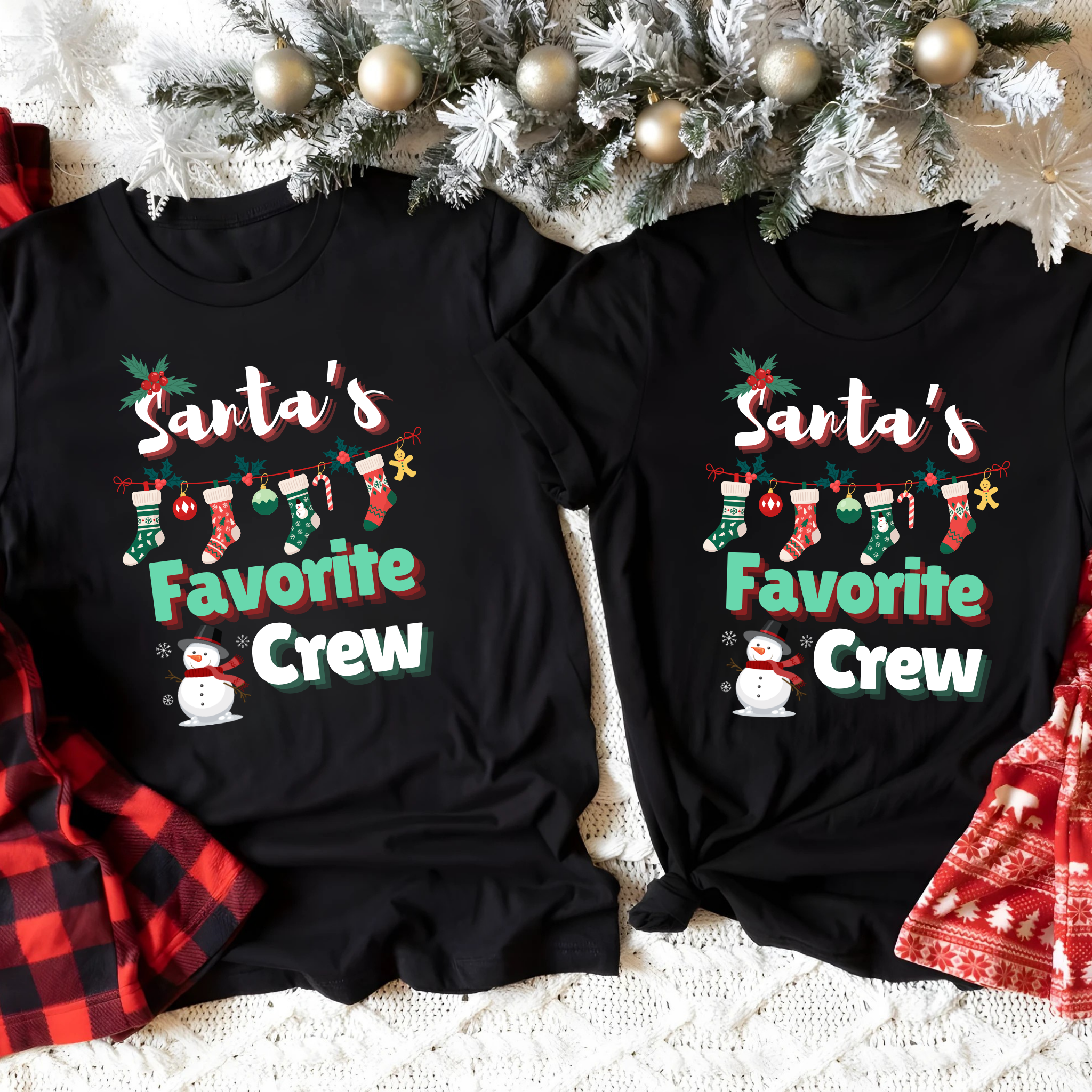 Family Christmas Shirt Santa's Favorite Crew Matching Holiday Outfit