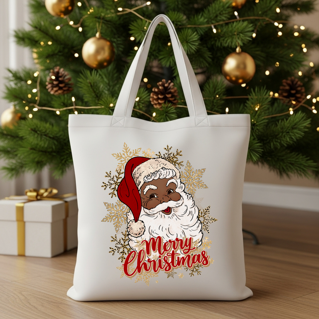 Christmas Tote Bag | Merry Christmas Santa Tote Bag Gift for Holidays