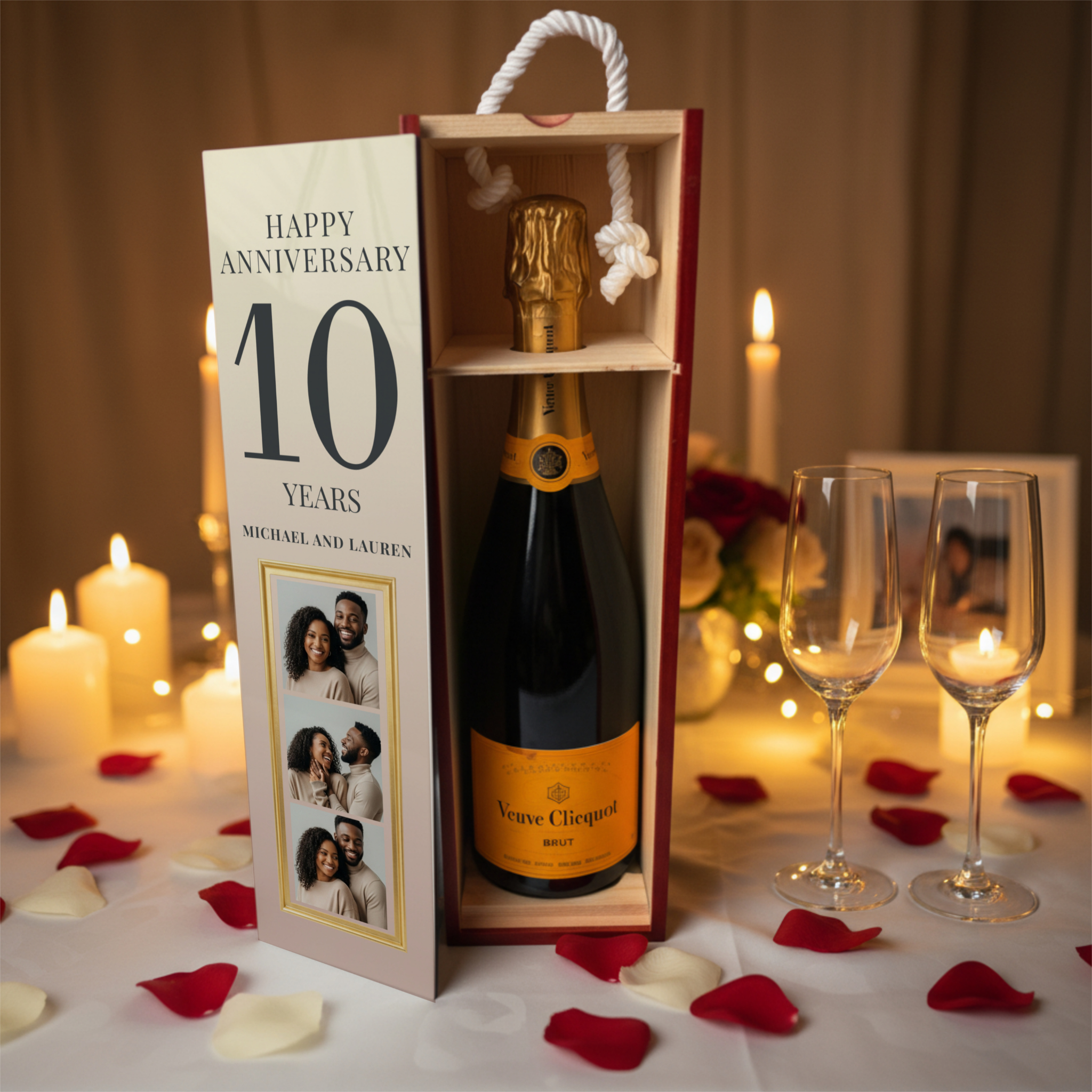 Anniversary Wine Box | Elegant Wooden Wine Gift Box for Couples