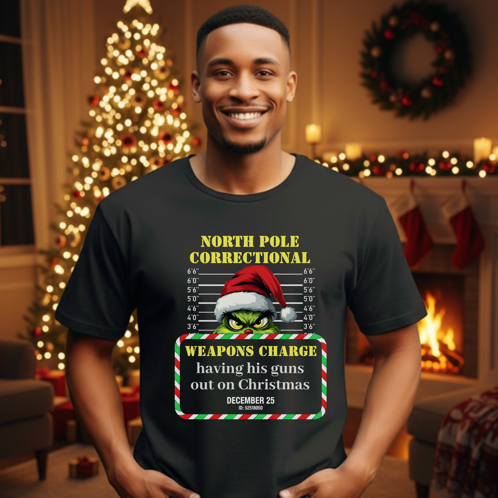 North Pole Correctional Grinch Christmas Shirt or Sweatshirt – Funny Holiday Tee or Crewneck Gift