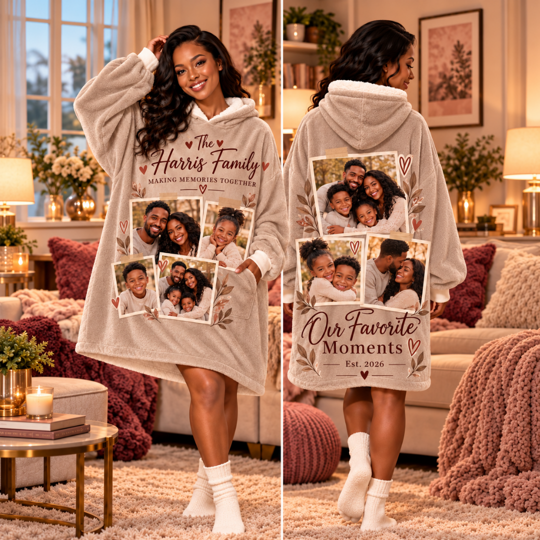 Personalized Family Photo Hoodie Blanket