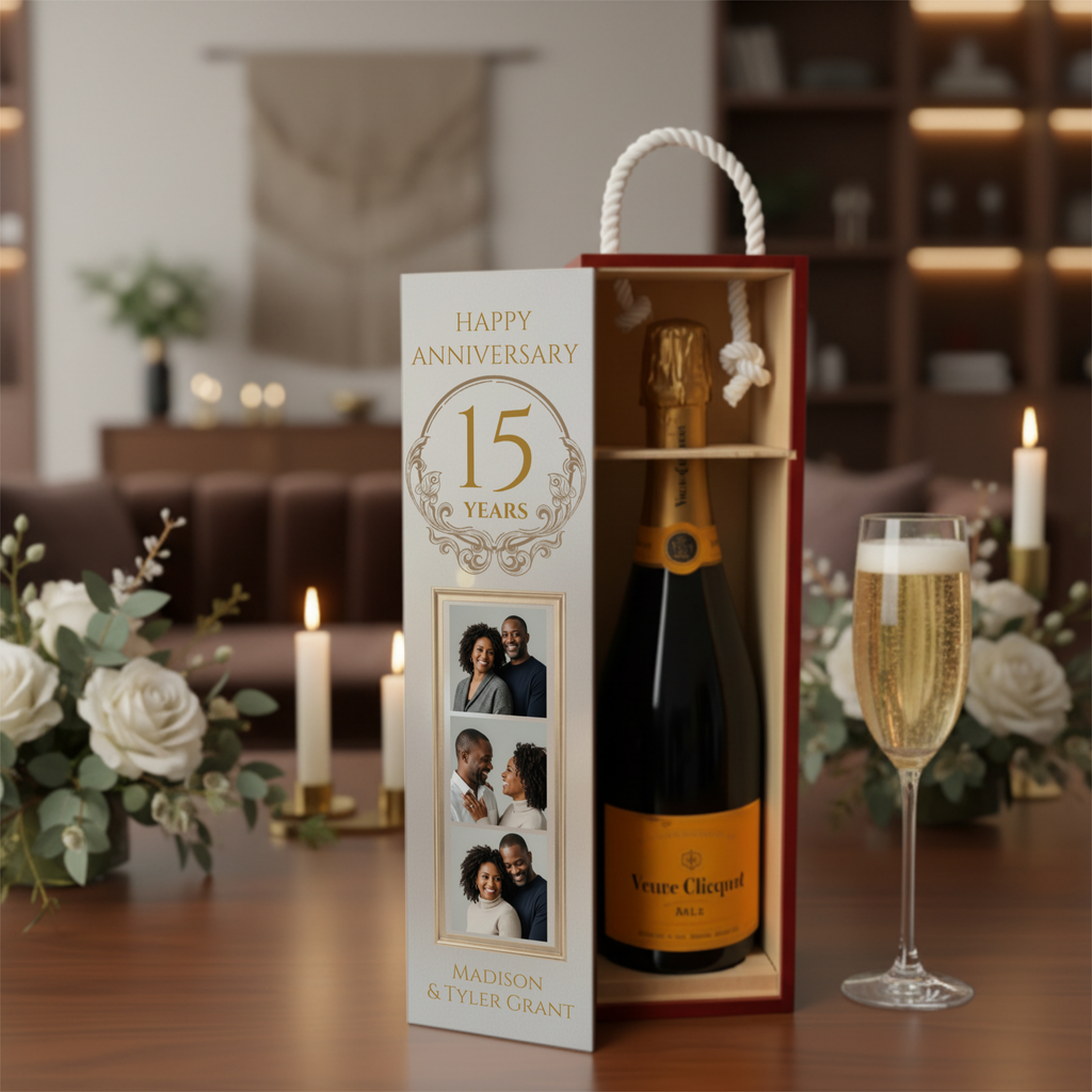 Anniversary Wine Box | Elegant Wooden Wine Gift Box for Couples