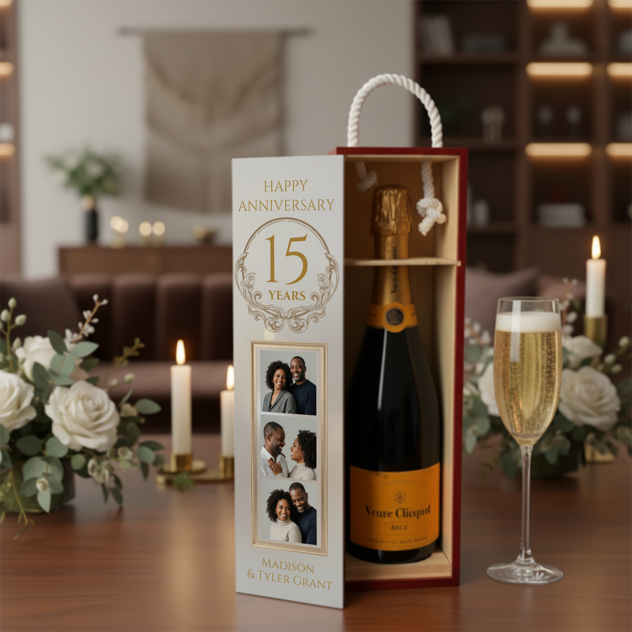 Anniversary Wine Box | Elegant Wooden Wine Gift Box for Couples