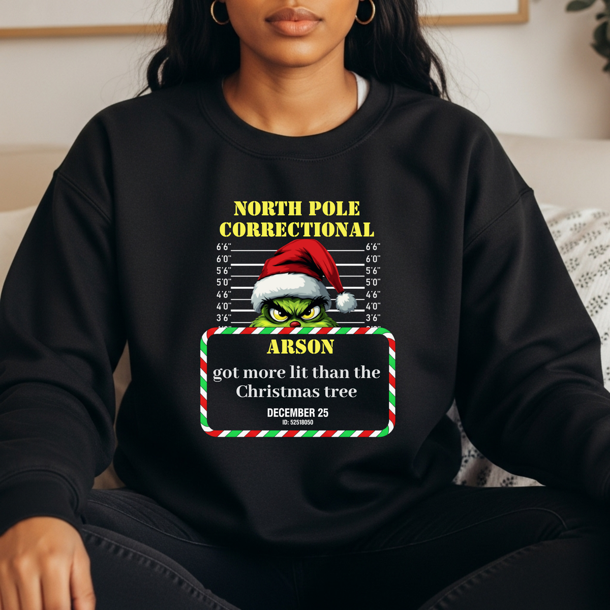 North Pole Correctional Grinch Christmas Shirt or Sweatshirt – Funny Holiday Tee or Crewneck Gift